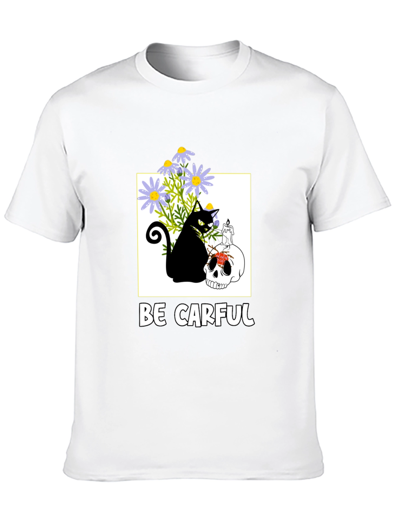 Be Carful Black Cat Skull Graphic Tee