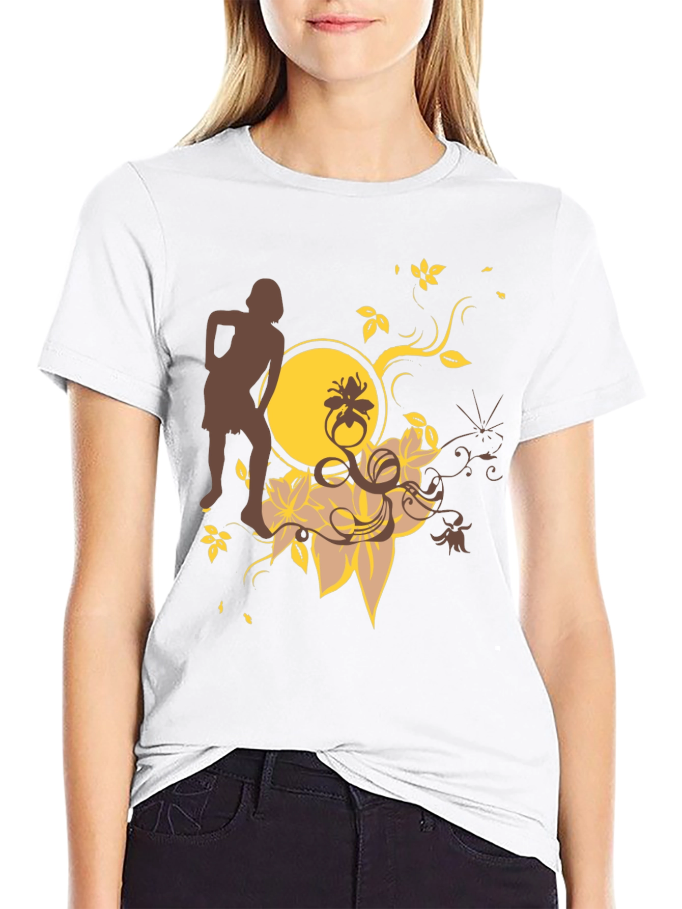 Trendy Black Graphic Tee - Unique Floral Design
