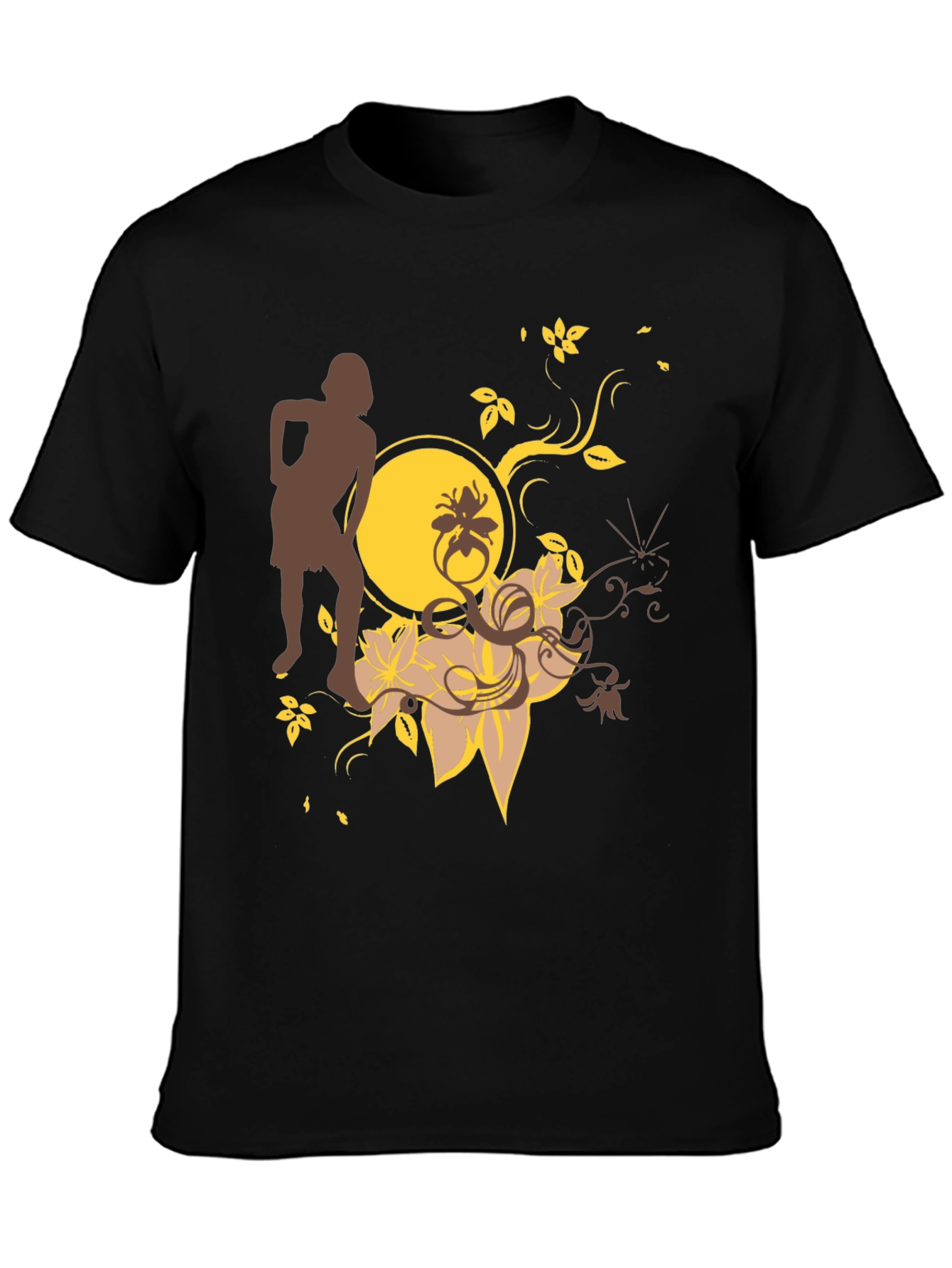 Trendy Black Graphic Tee - Unique Floral Design