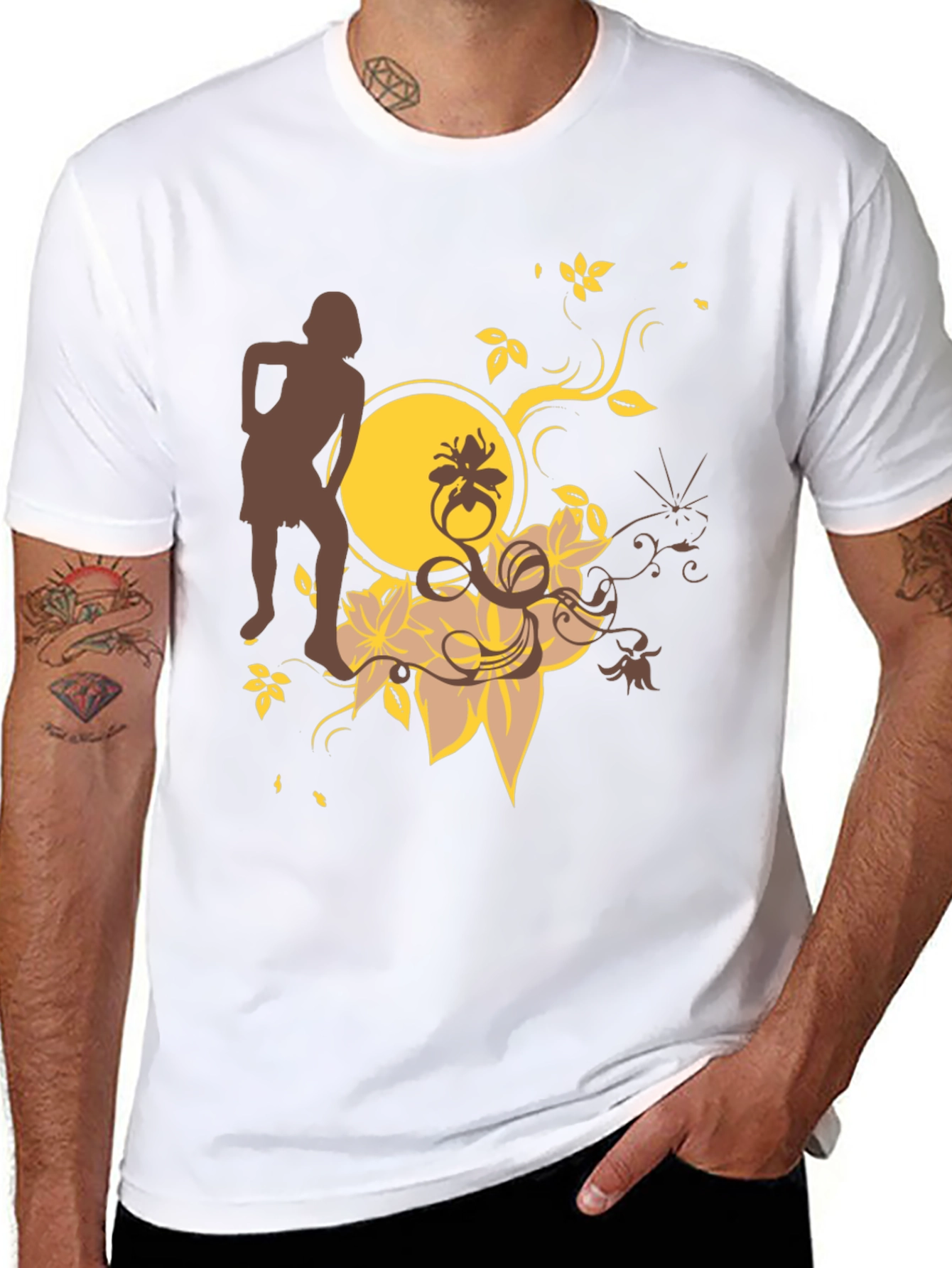 Trendy Black Graphic Tee - Unique Floral Design