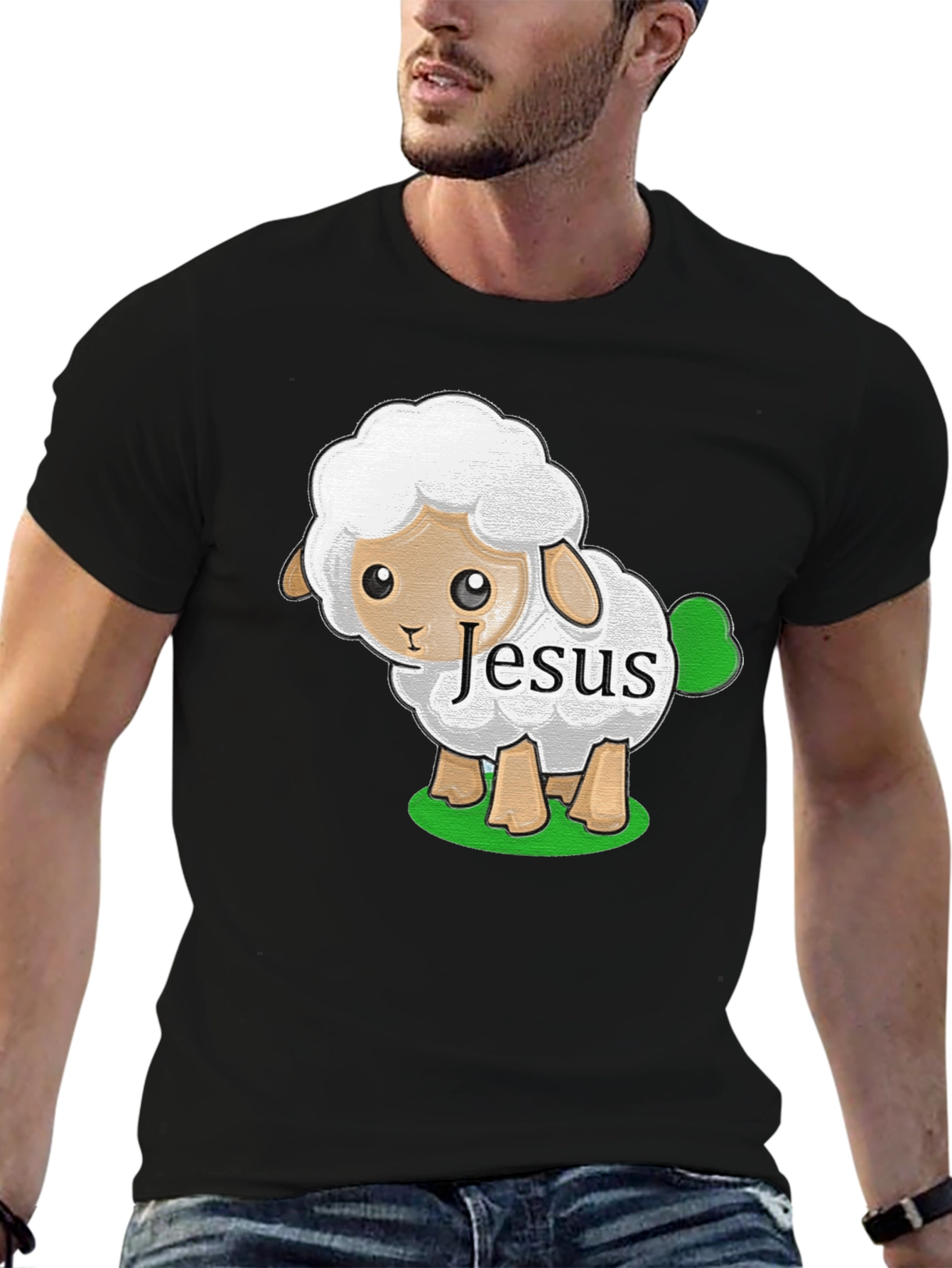 Cute Jesus Sheep T-Shirt - Black Cotton Tee