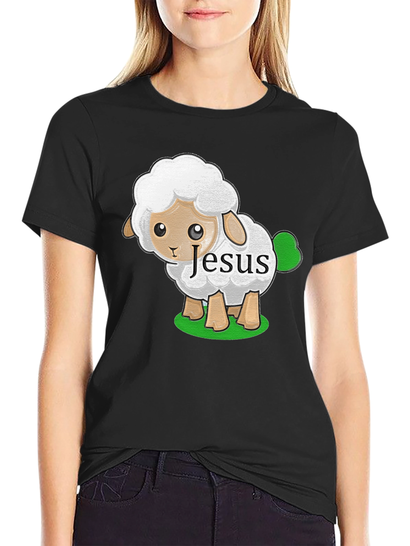 Cute Jesus Sheep T-Shirt - Black Cotton Tee