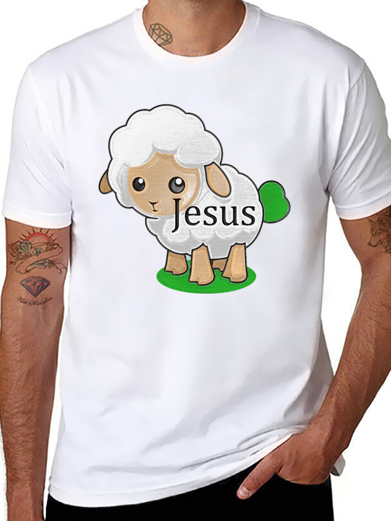 Cute Jesus Sheep T-Shirt - Black Cotton Tee