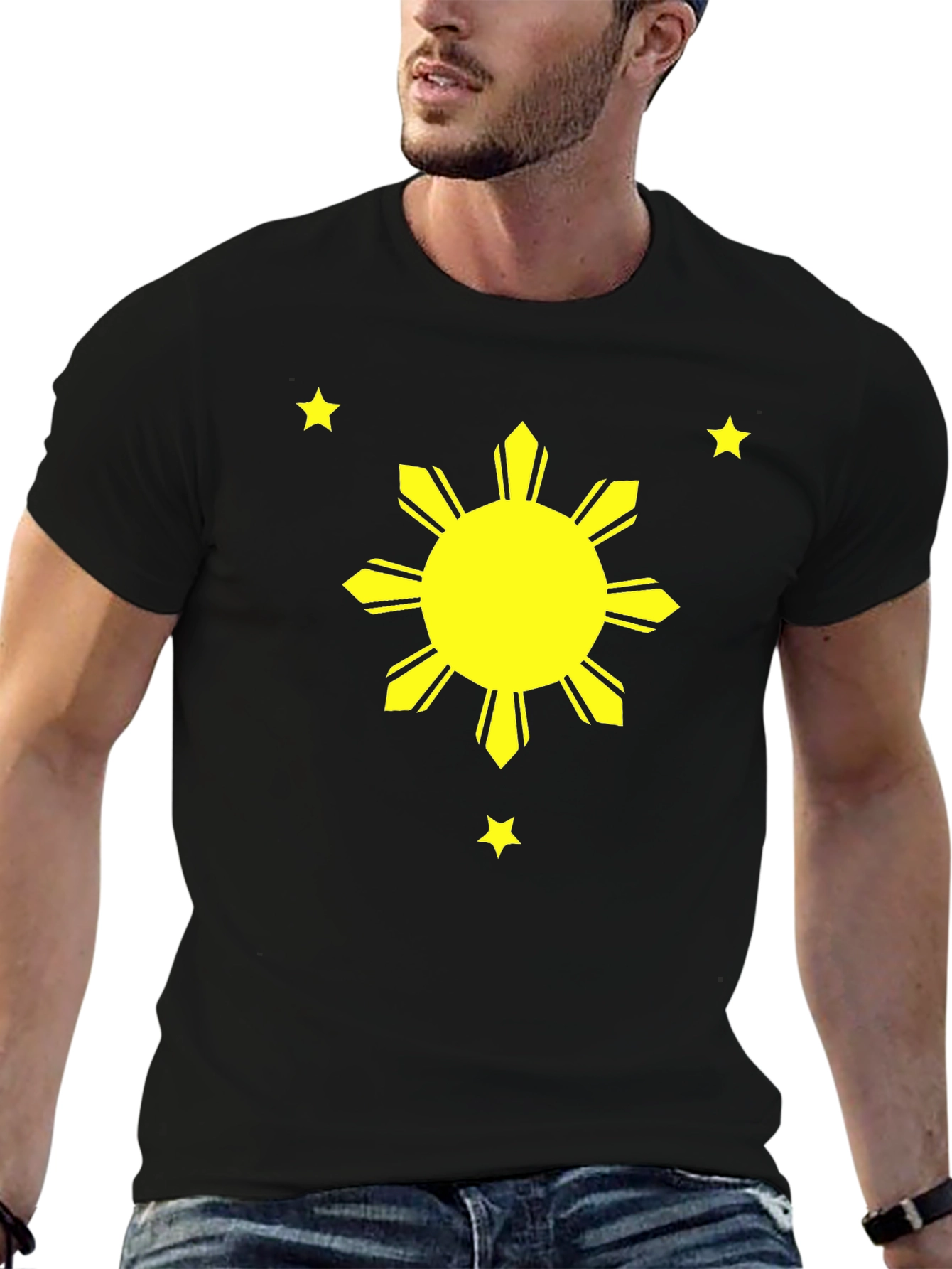 Philippines Flag Sun & Stars Black T-Shirt
