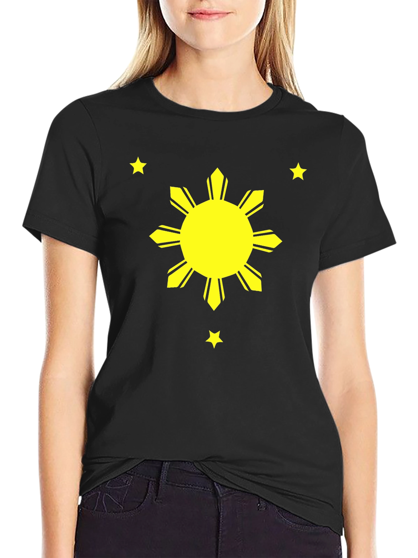 Philippines Flag Sun & Stars Black T-Shirt