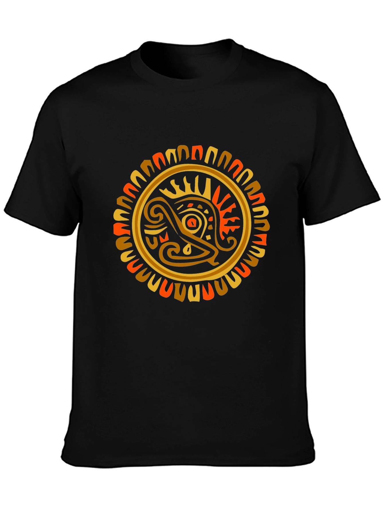 Aztec Sun God Graphic T-Shirt - Black