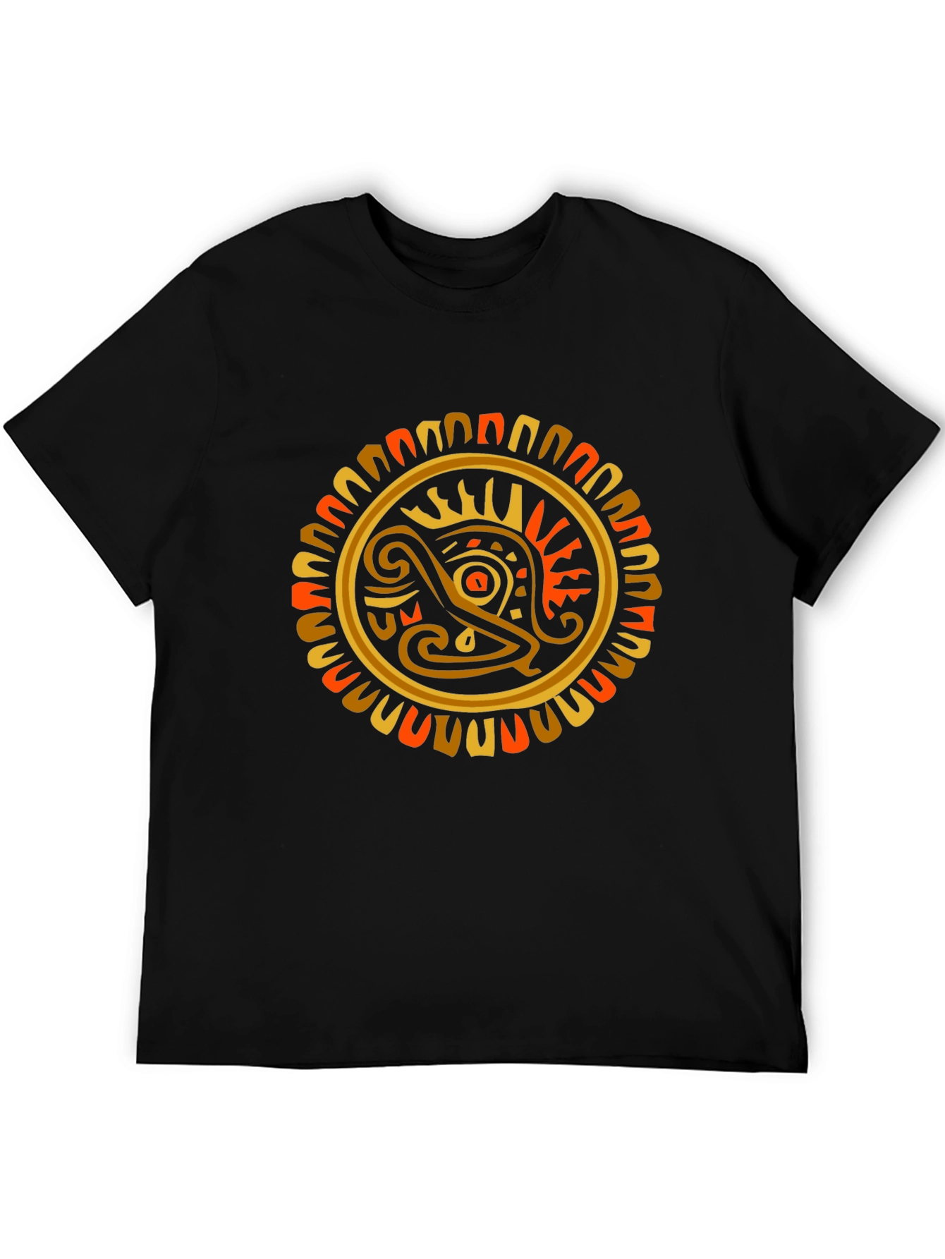 Aztec Sun God Graphic T-Shirt - Black