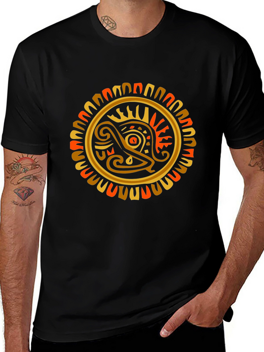Aztec Sun God Graphic T-Shirt - Black