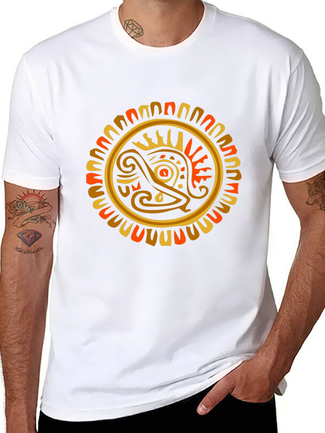 Aztec Sun God Graphic T-Shirt - Black