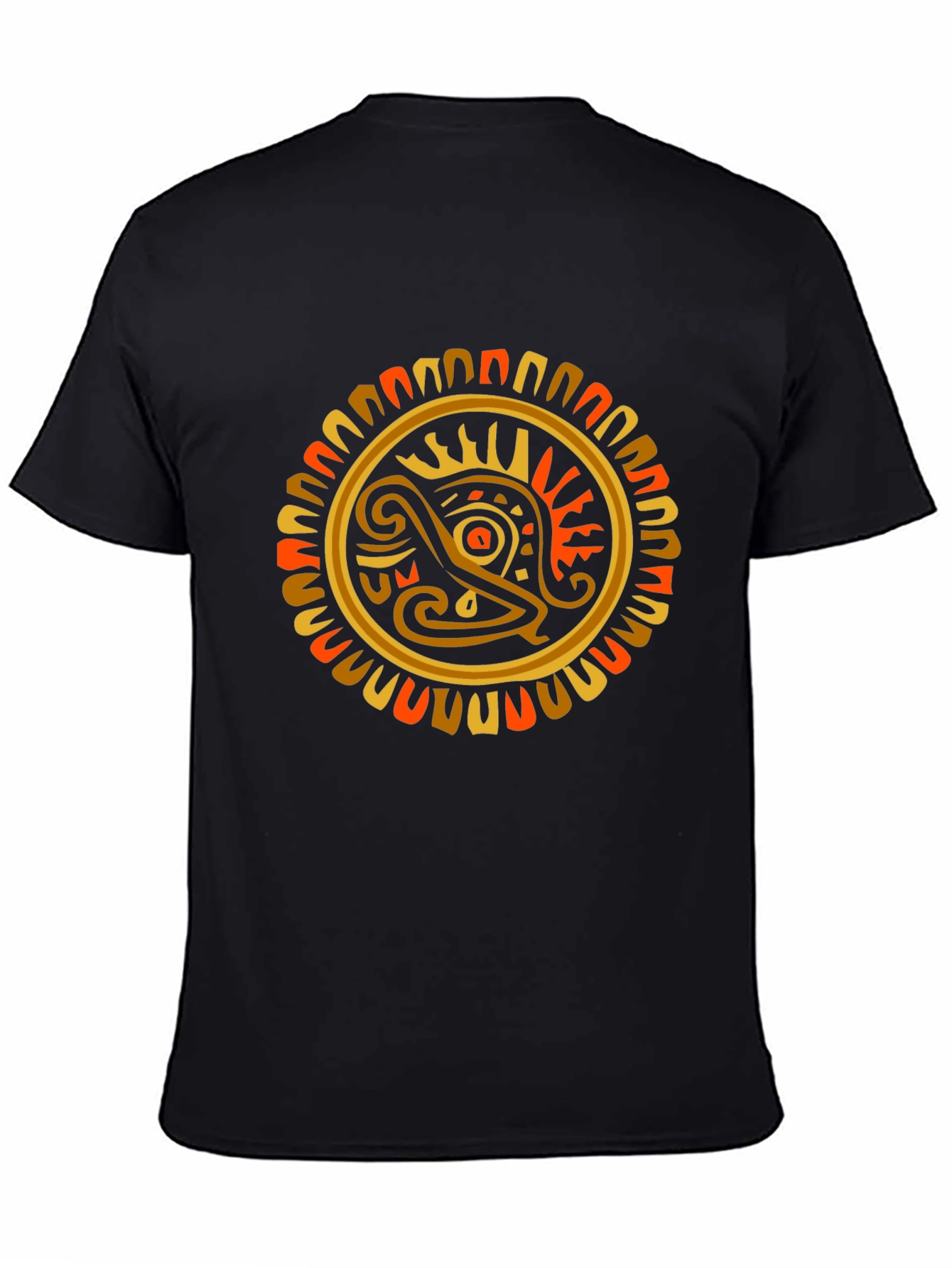 Aztec Sun God Graphic T-Shirt - Black