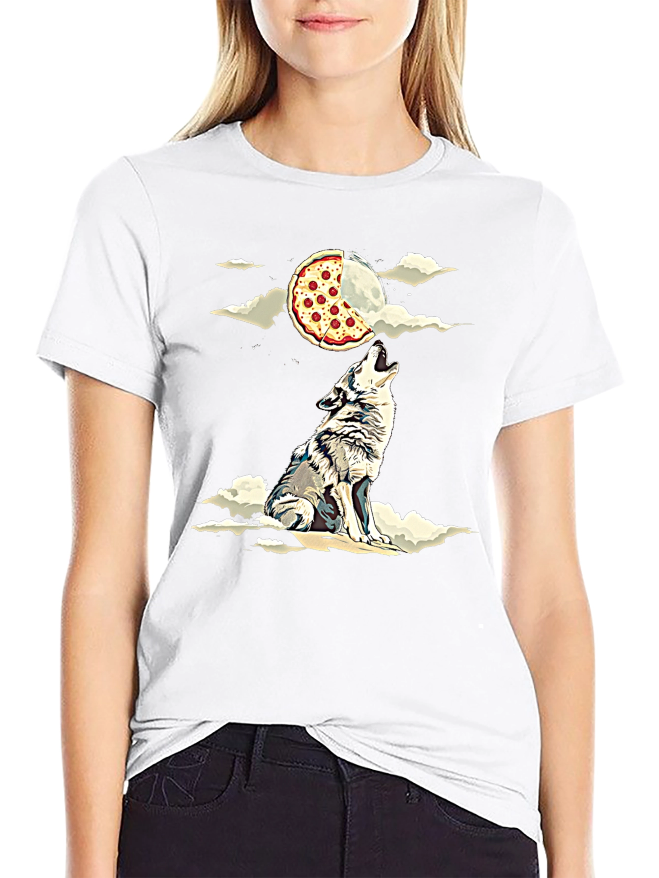 Wolf Howling at Pizza Moon Graphic Tee