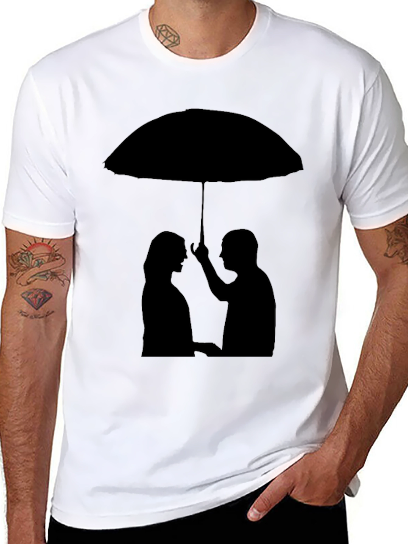 Romantic Silhouette Umbrella Graphic Tee - Black