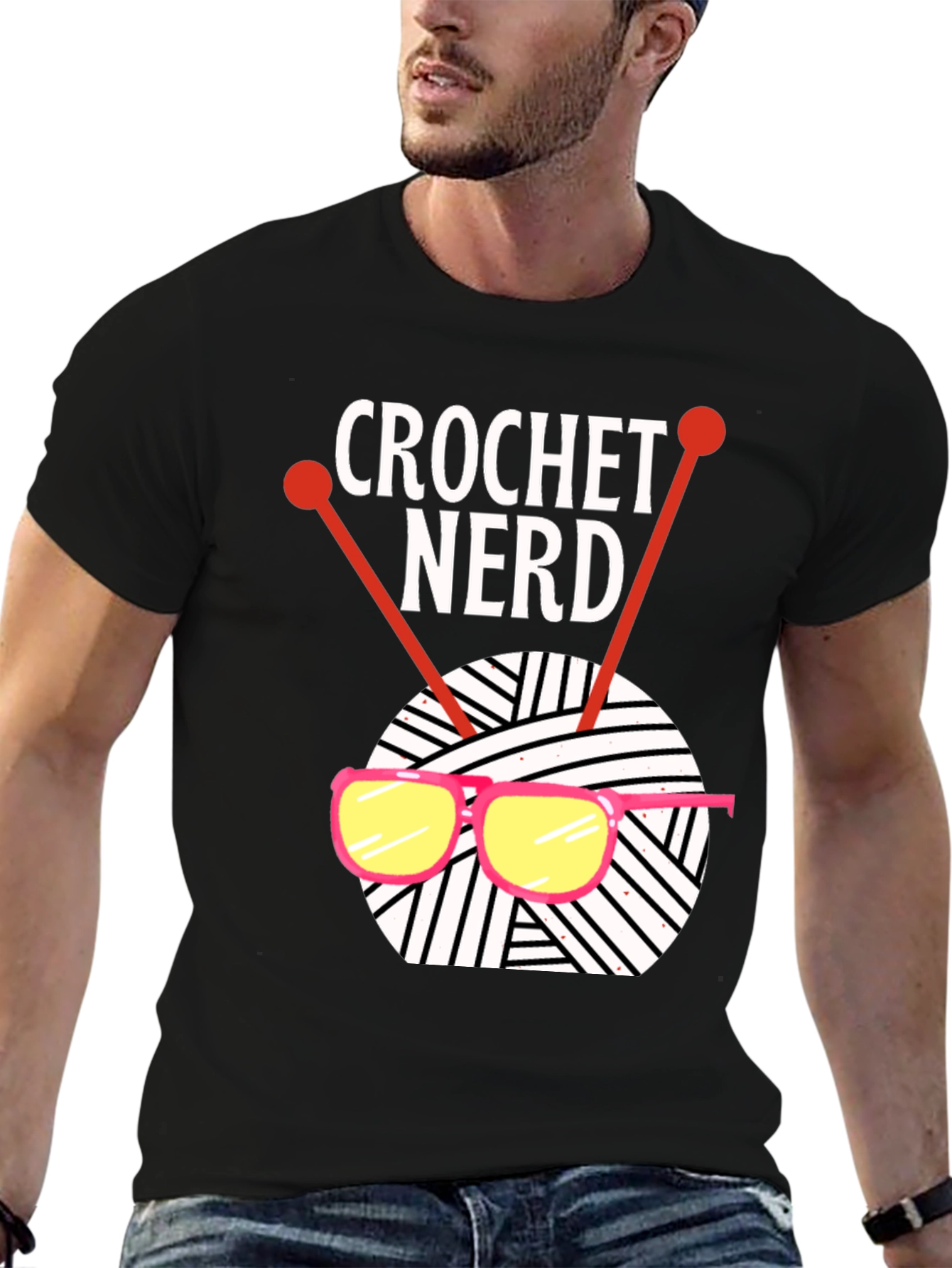 Crochet Nerd T-Shirt - Knitted Yarn & Glasses Tee