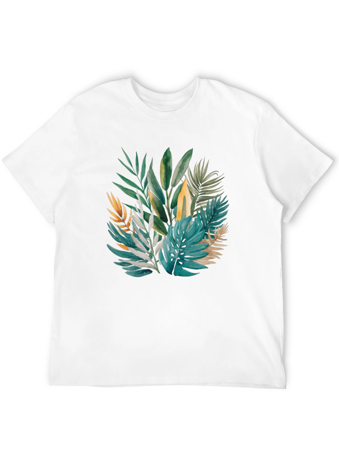 Tropical Leaves Print Black T-Shirt