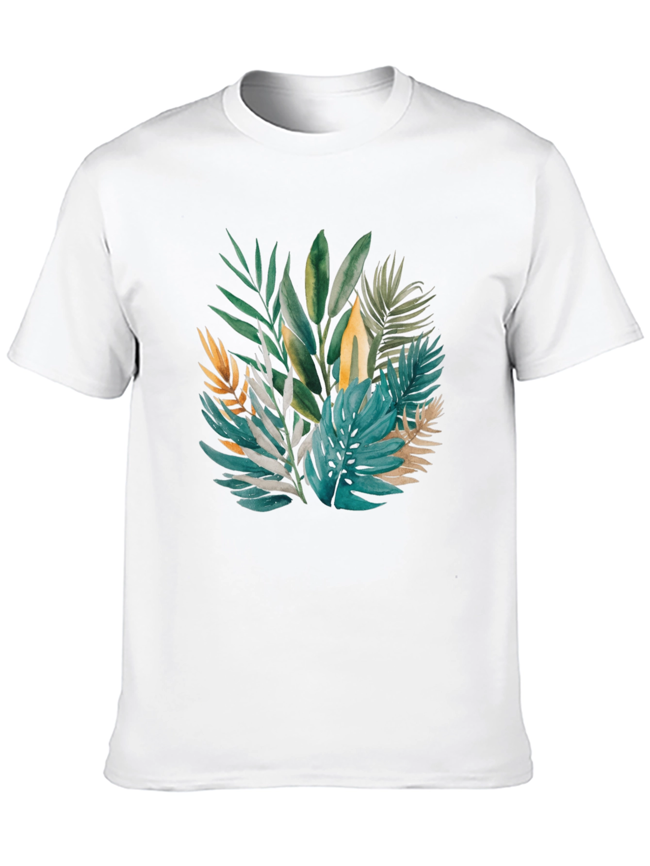 Tropical Leaves Print Black T-Shirt
