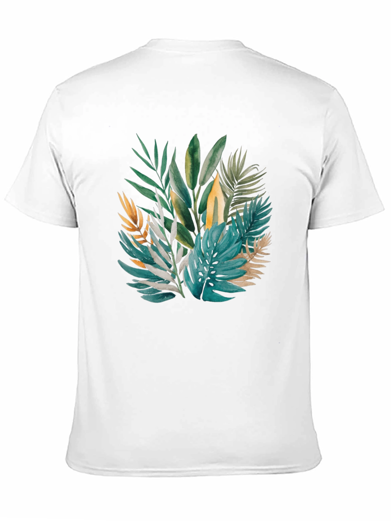 Tropical Leaves Print Black T-Shirt