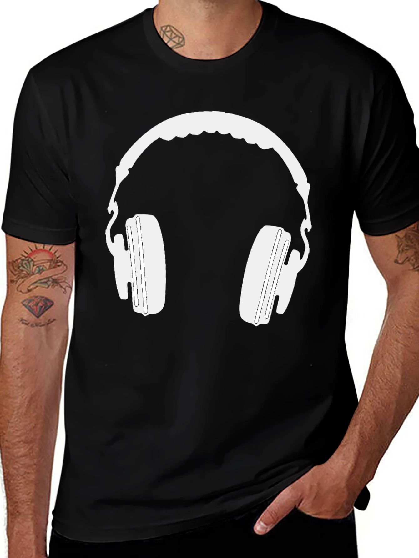 Headphone Graphic Tee - Black Cotton Blend