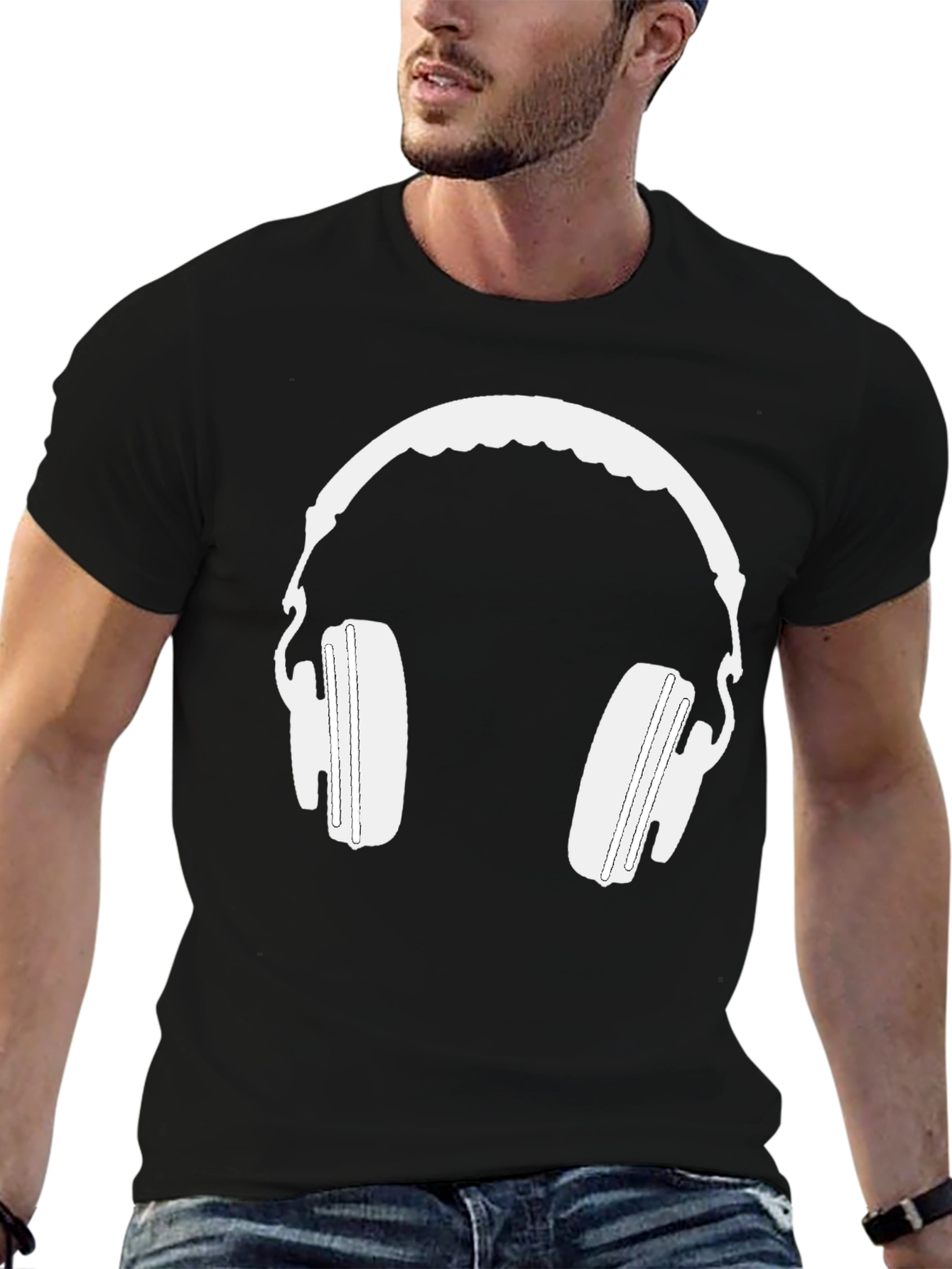 Headphone Graphic Tee - Black Cotton Blend