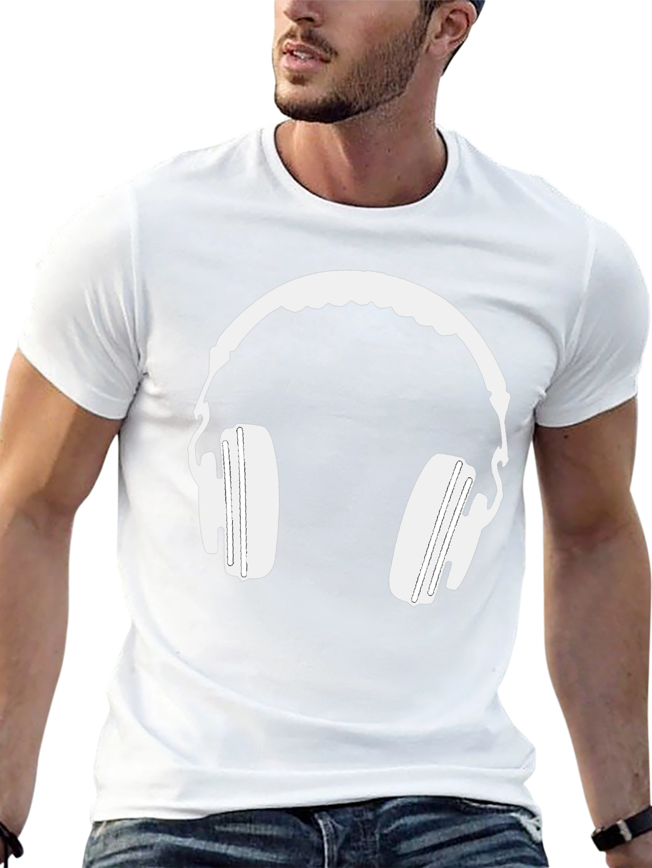 Headphone Graphic Tee - Black Cotton Blend