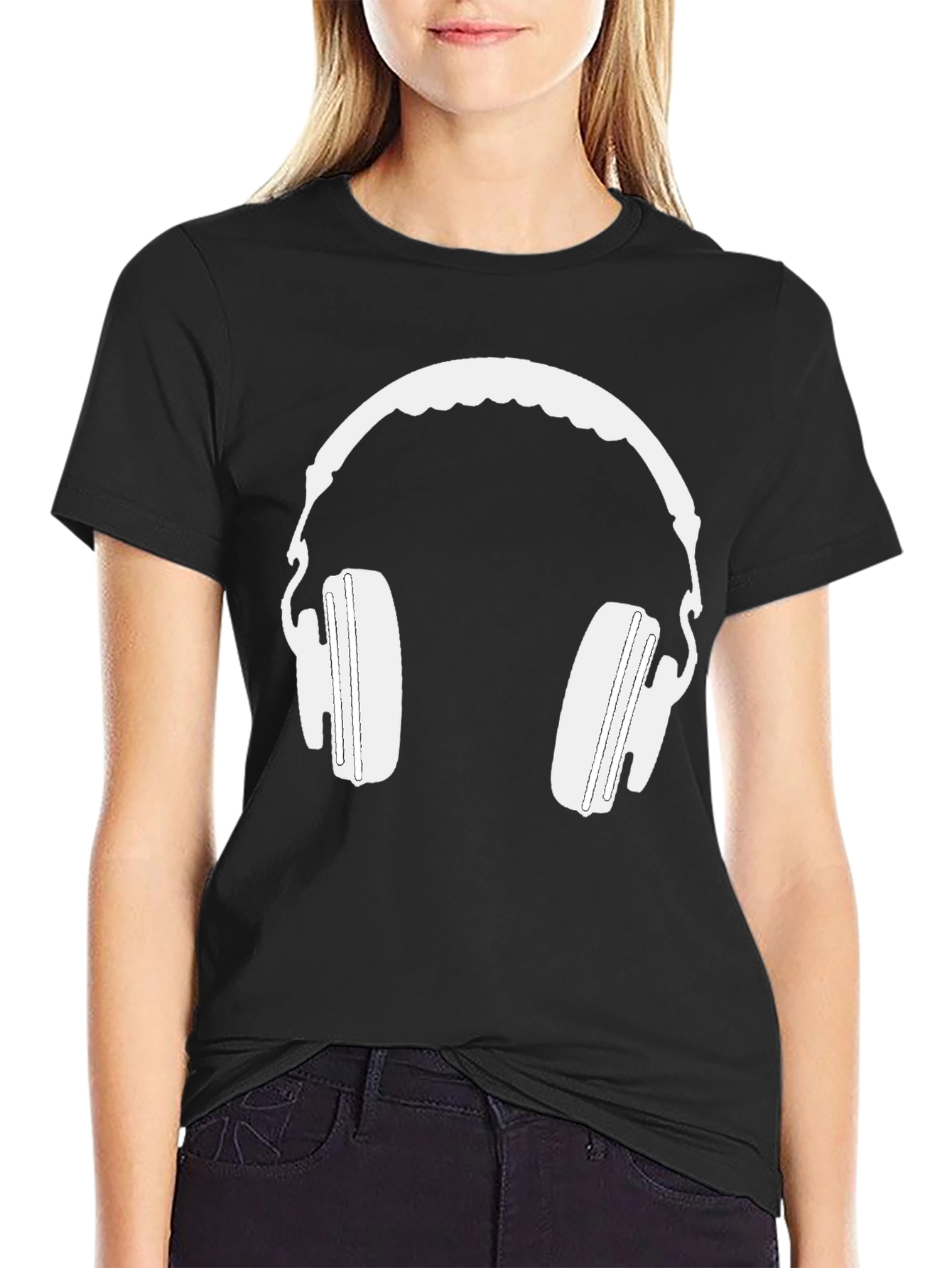 Headphone Graphic Tee - Black Cotton Blend