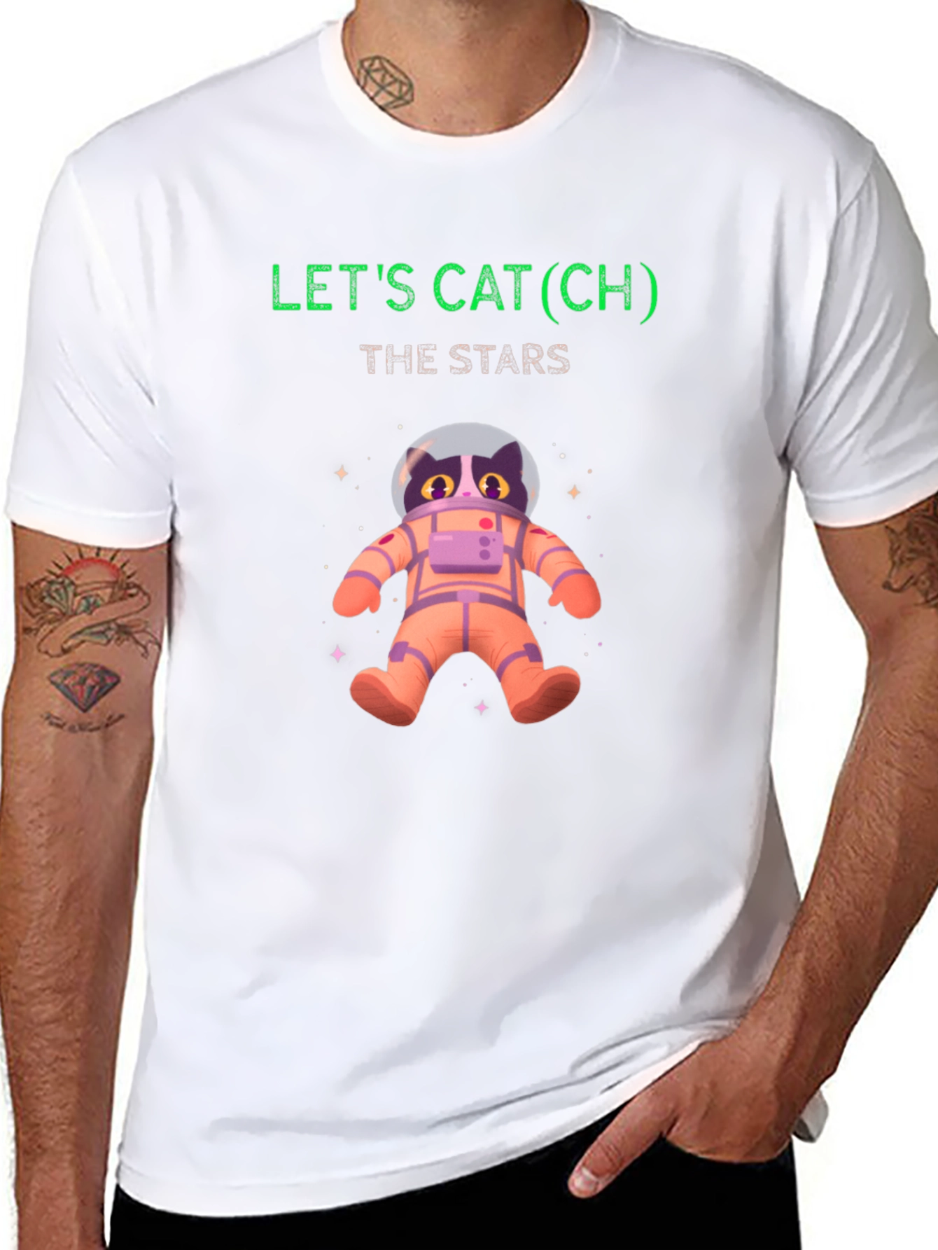 Lets Cat(ch) The Stars Black T-Shirt