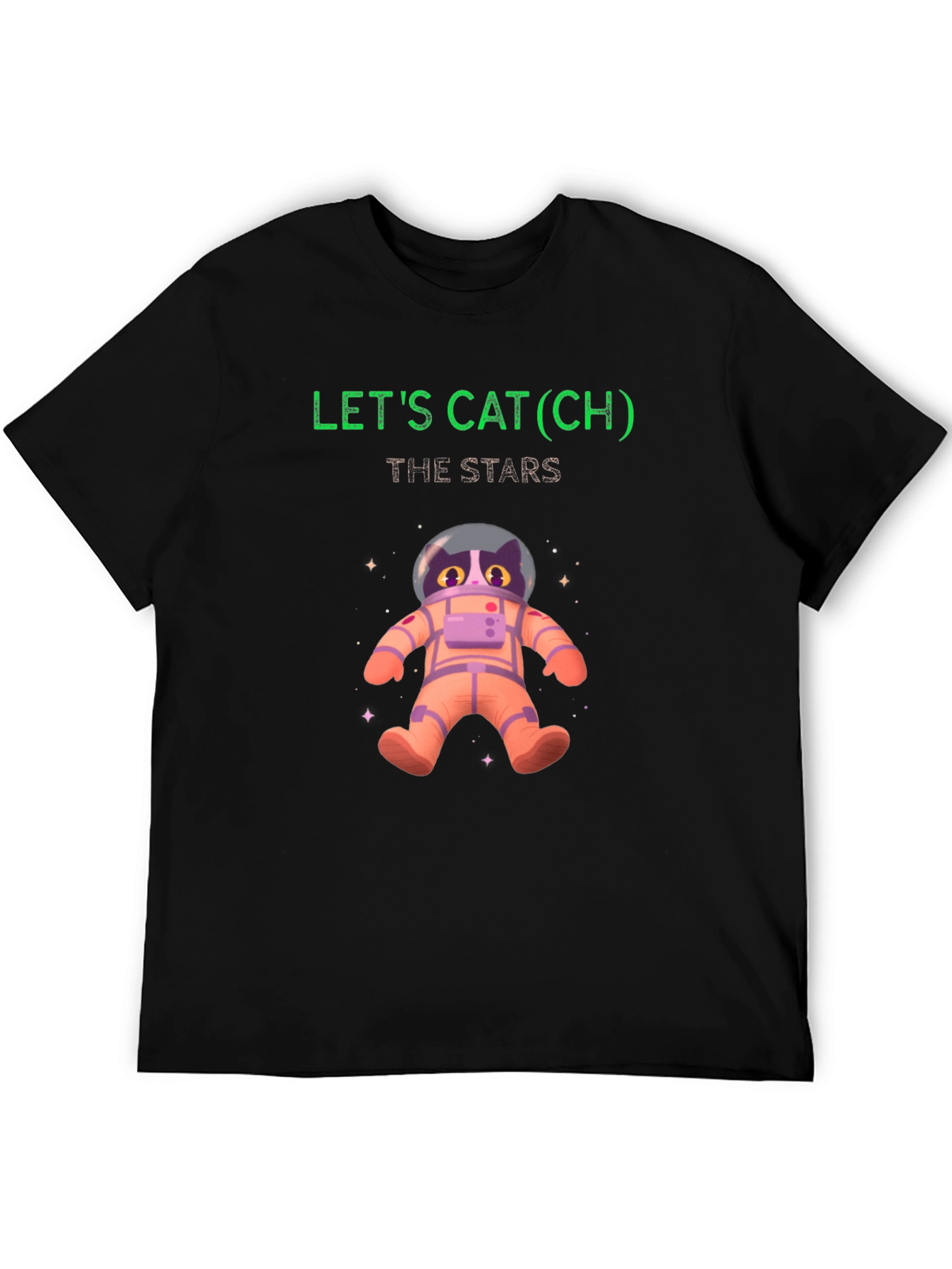 Lets Cat(ch) The Stars Black T-Shirt