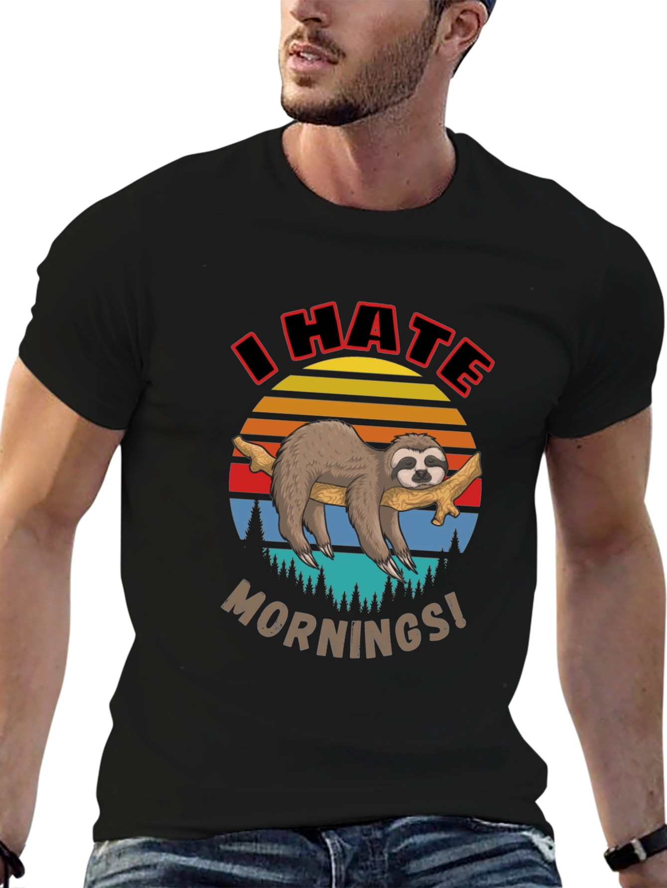 I Hate Mornings Sloth Graphic T-Shirt