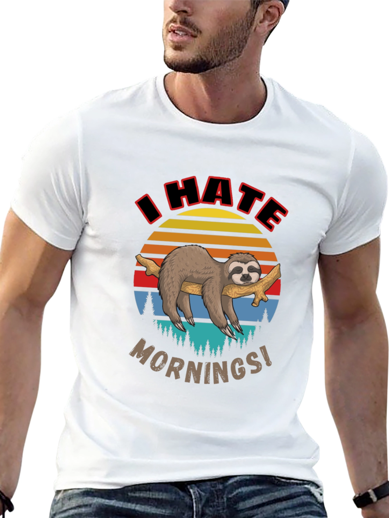 I Hate Mornings Sloth Graphic T-Shirt