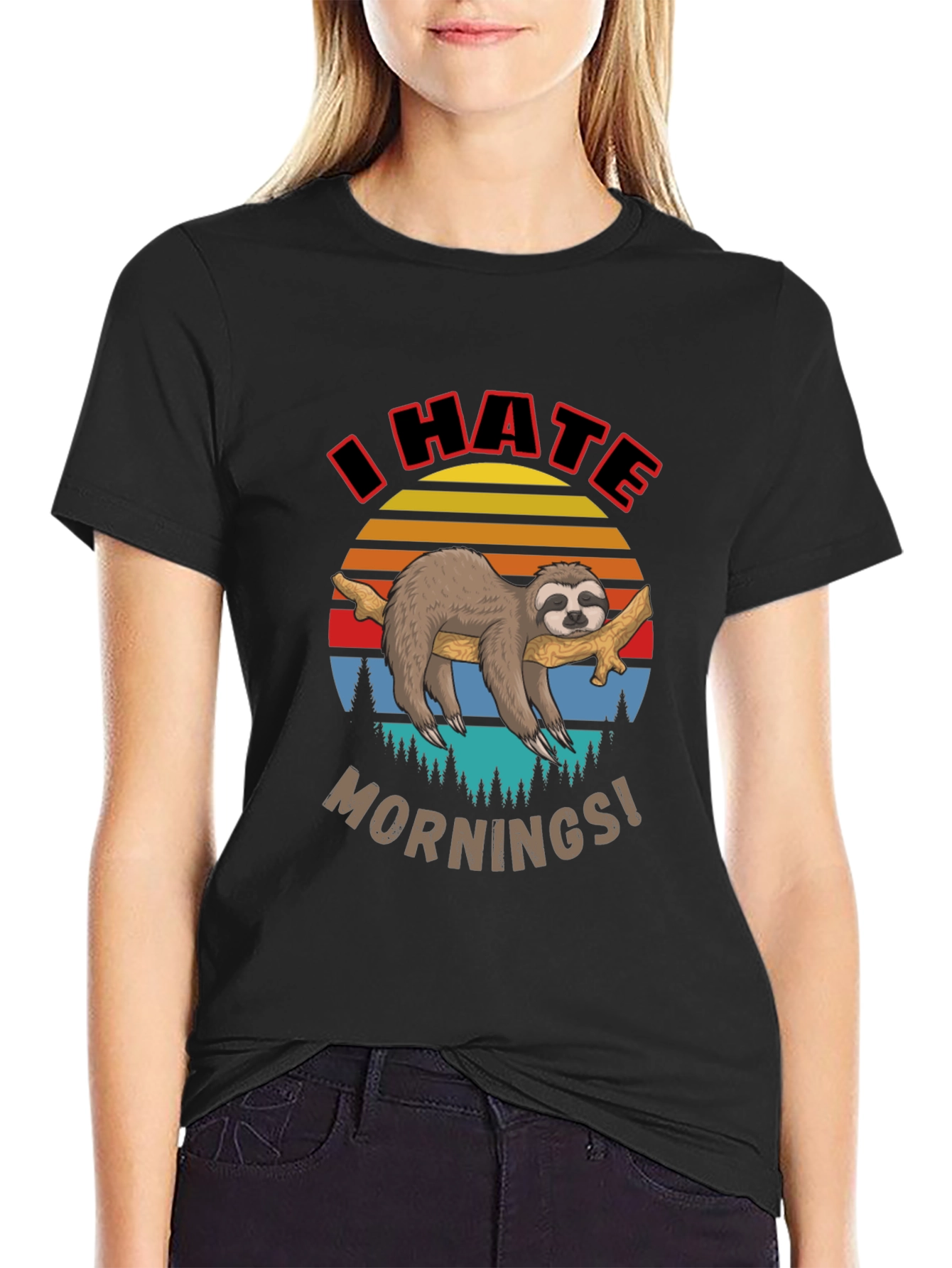 I Hate Mornings Sloth Graphic T-Shirt