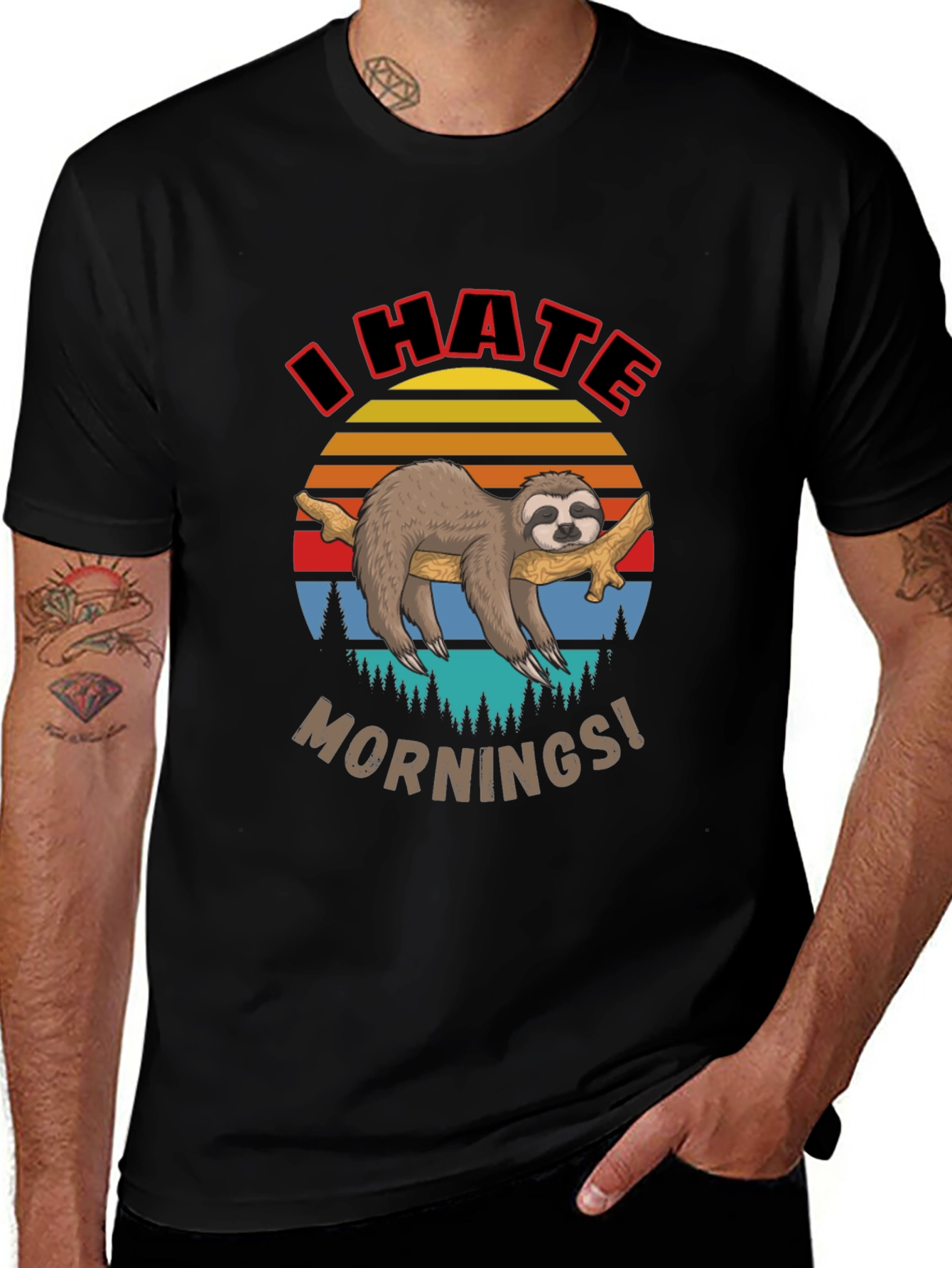 I Hate Mornings Sloth Graphic T-Shirt