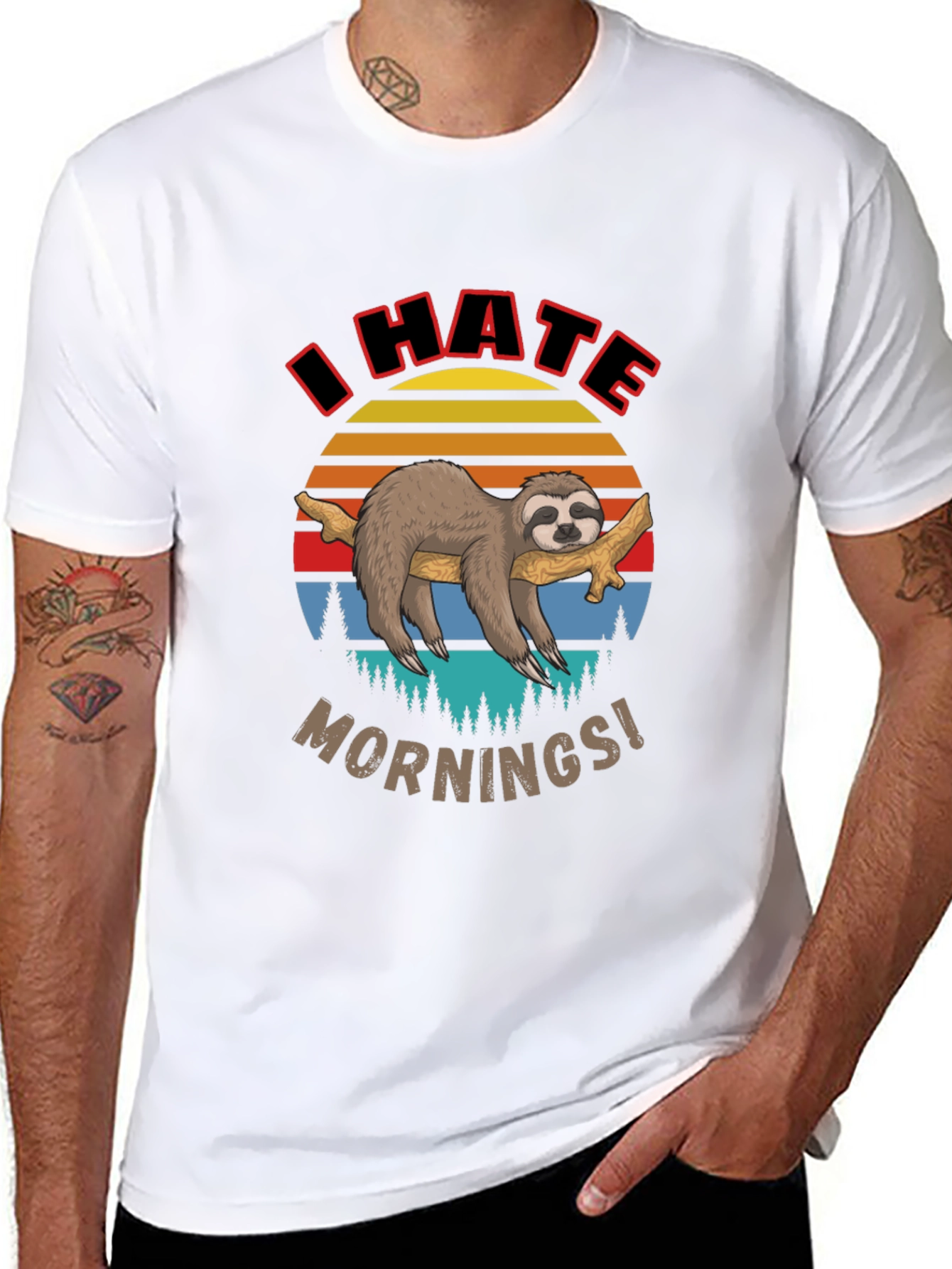 I Hate Mornings Sloth Graphic T-Shirt