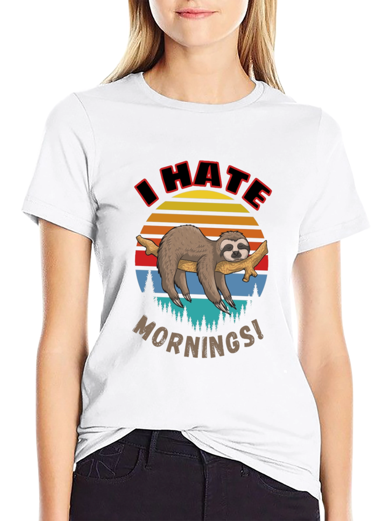 I Hate Mornings Sloth Graphic T-Shirt