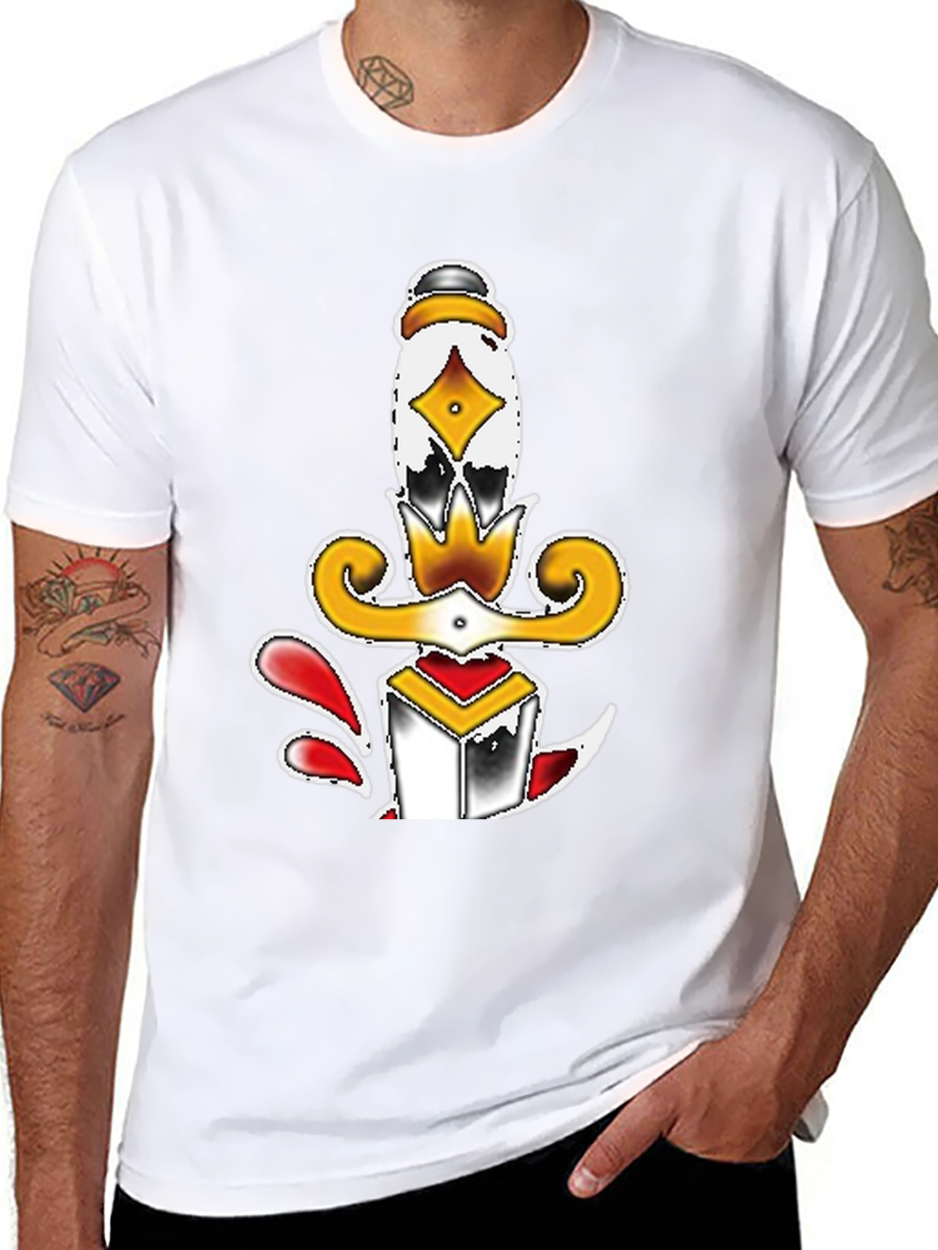 Dagger Tattoo Graphic Tee - Black Unisex T-Shirt