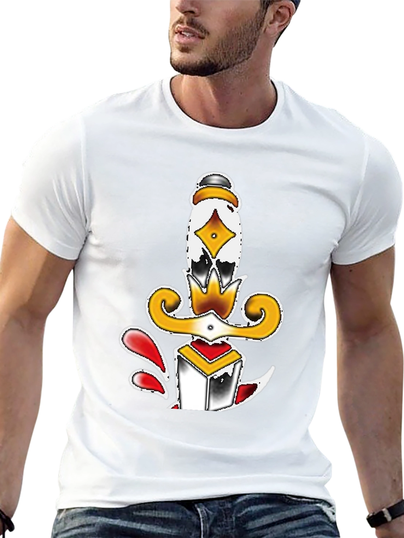 Dagger Tattoo Graphic Tee - Black Unisex T-Shirt