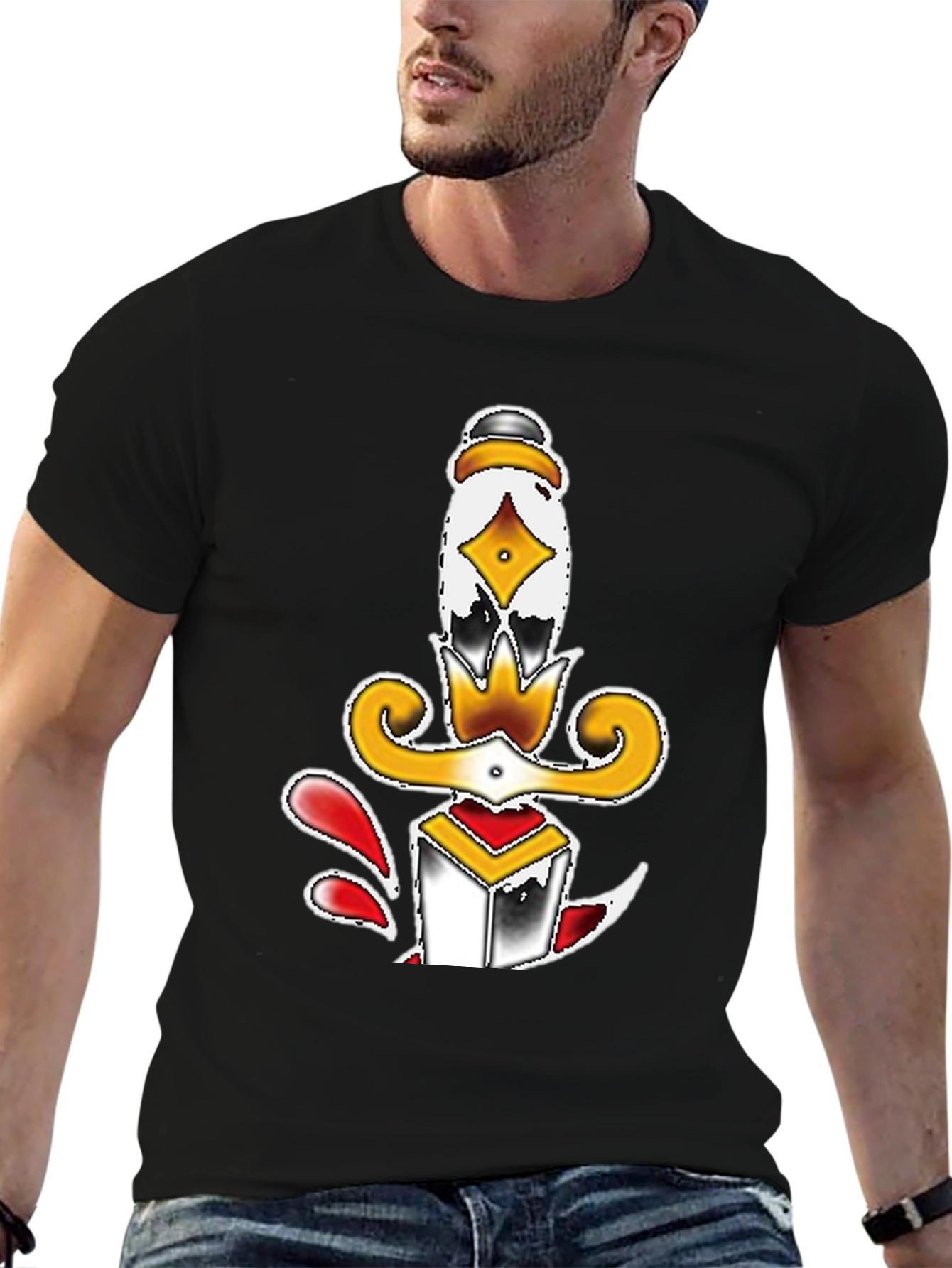 Dagger Tattoo Graphic Tee - Black Unisex T-Shirt