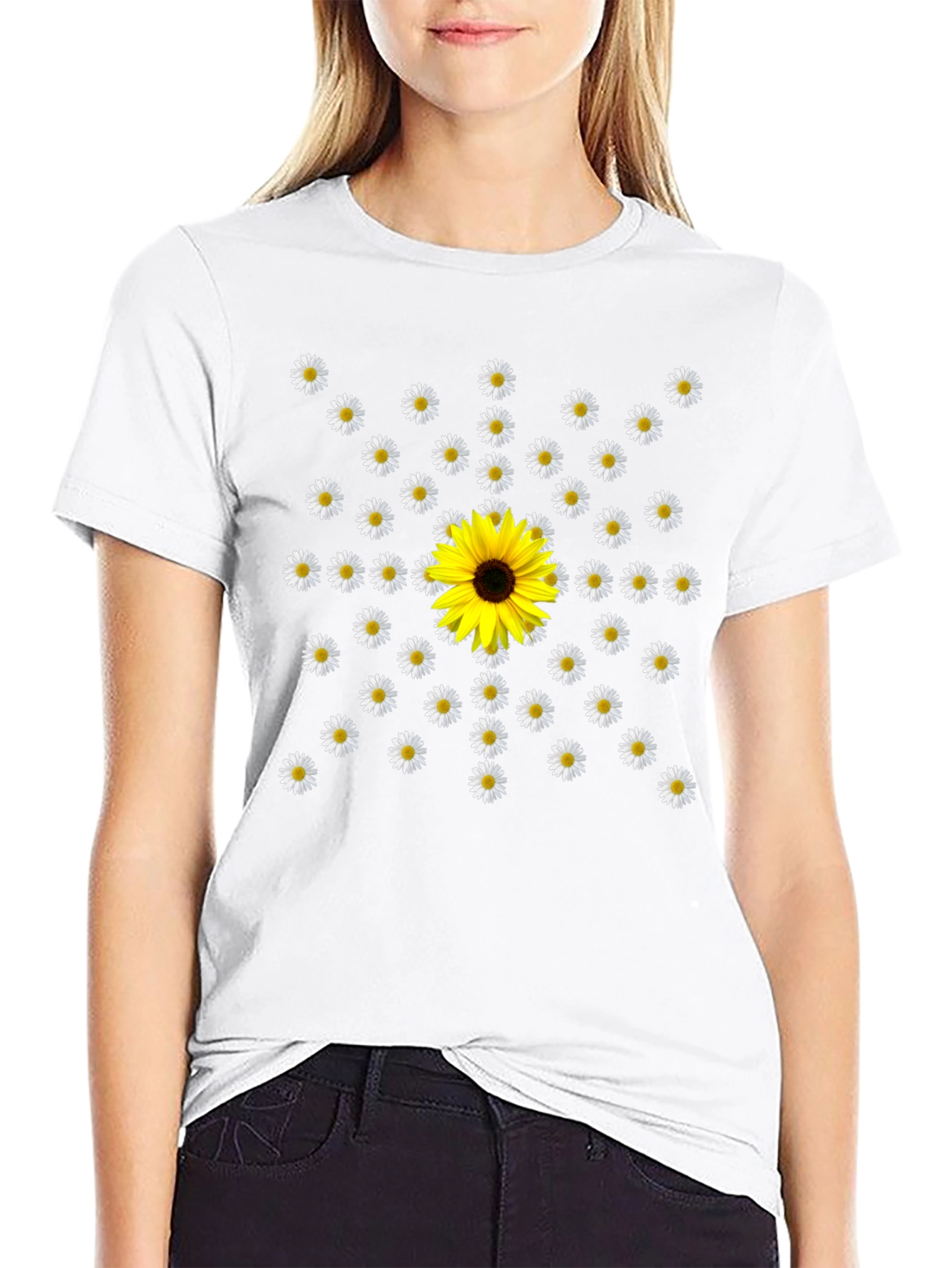 Daisy and Sunflower T-Shirt - Unique Floral Design