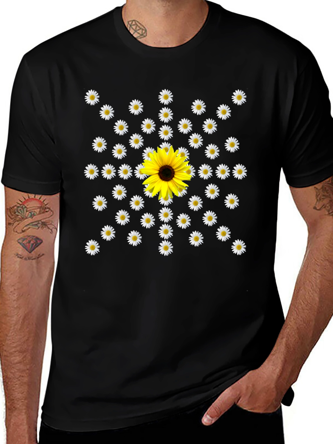 Daisy and Sunflower T-Shirt - Unique Floral Design