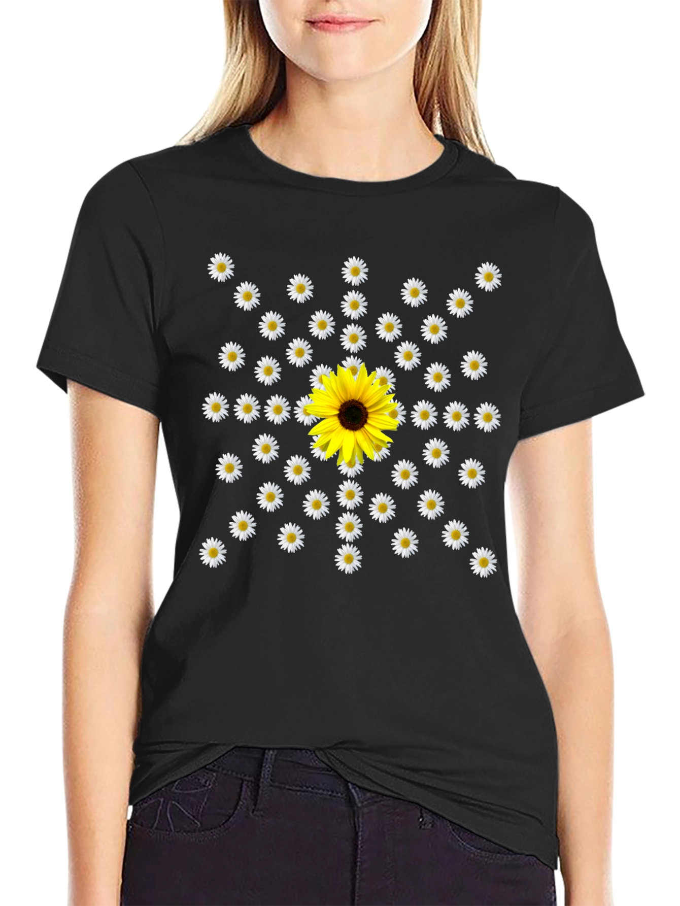 Daisy and Sunflower T-Shirt - Unique Floral Design