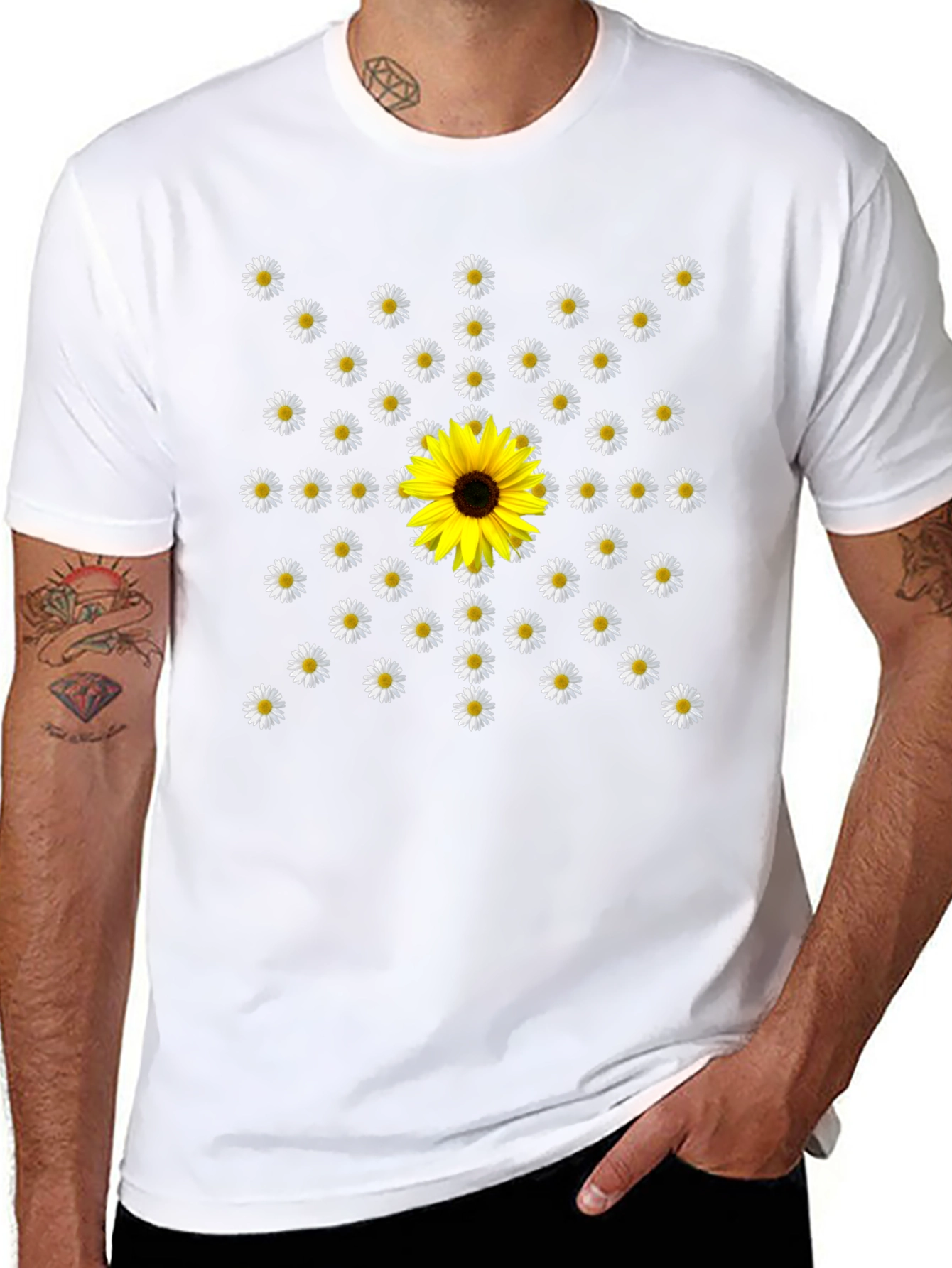 Daisy and Sunflower T-Shirt - Unique Floral Design