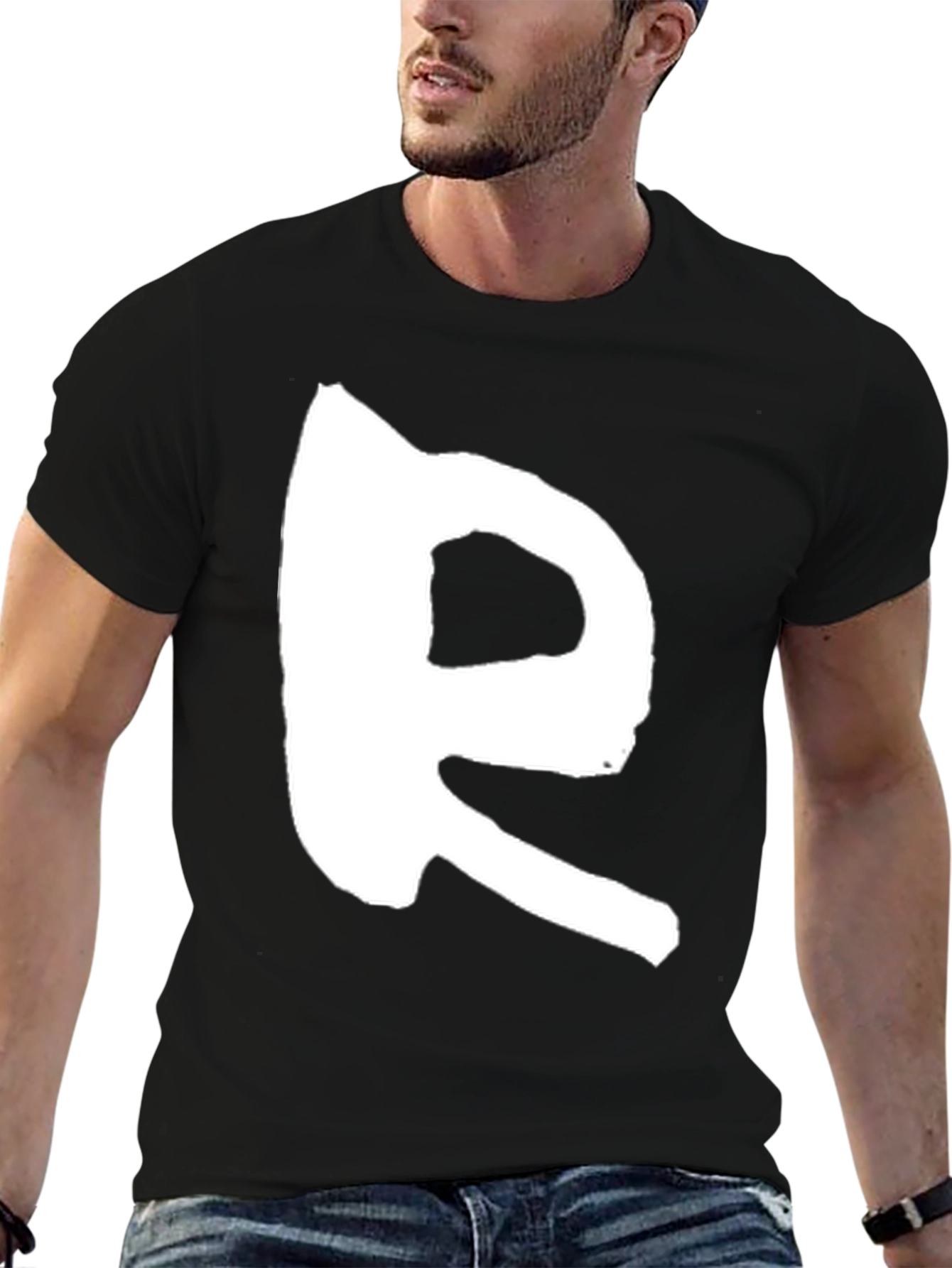 Bold R Graphic Print Black T-Shirt