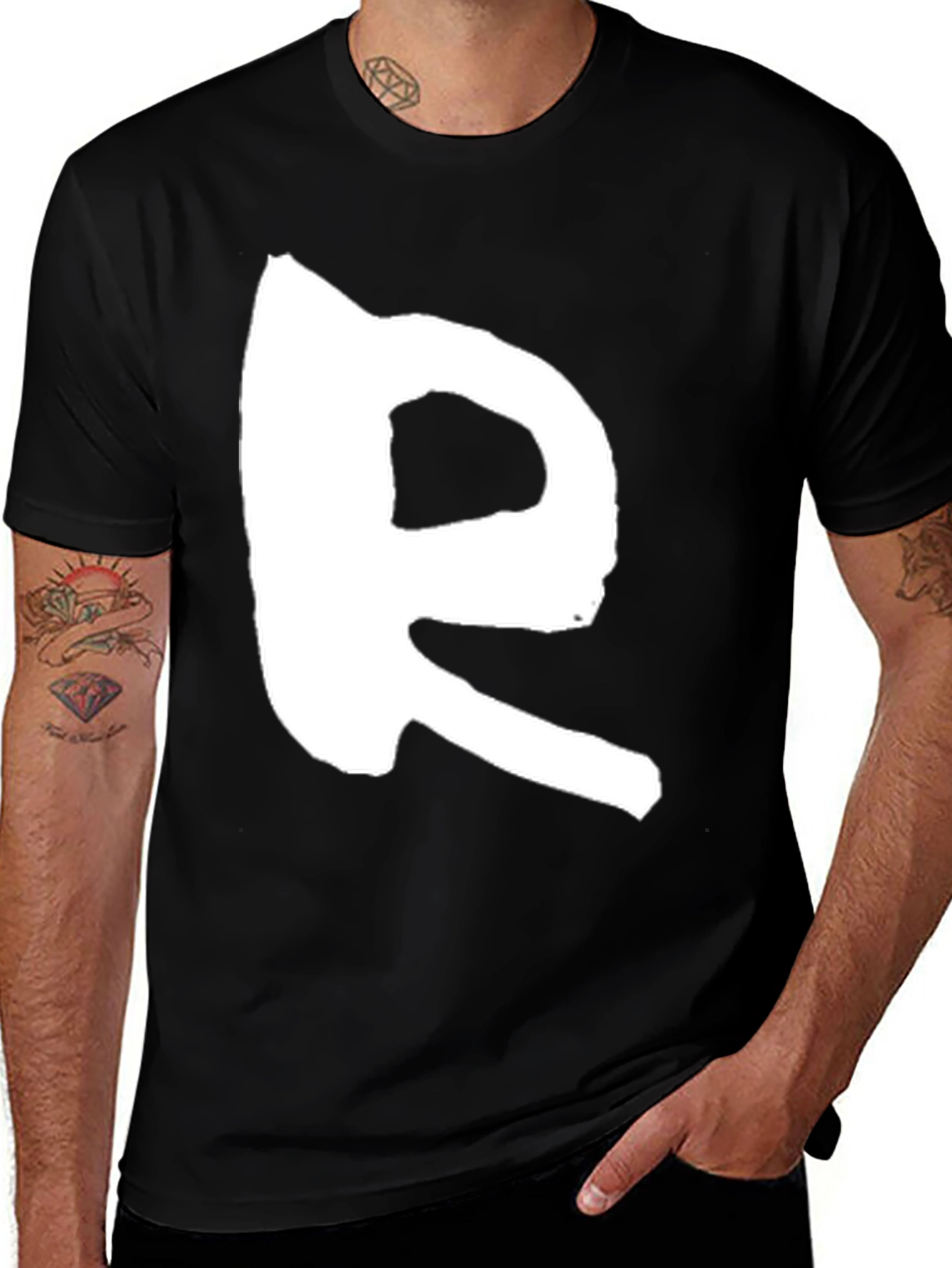 Bold R Graphic Print Black T-Shirt