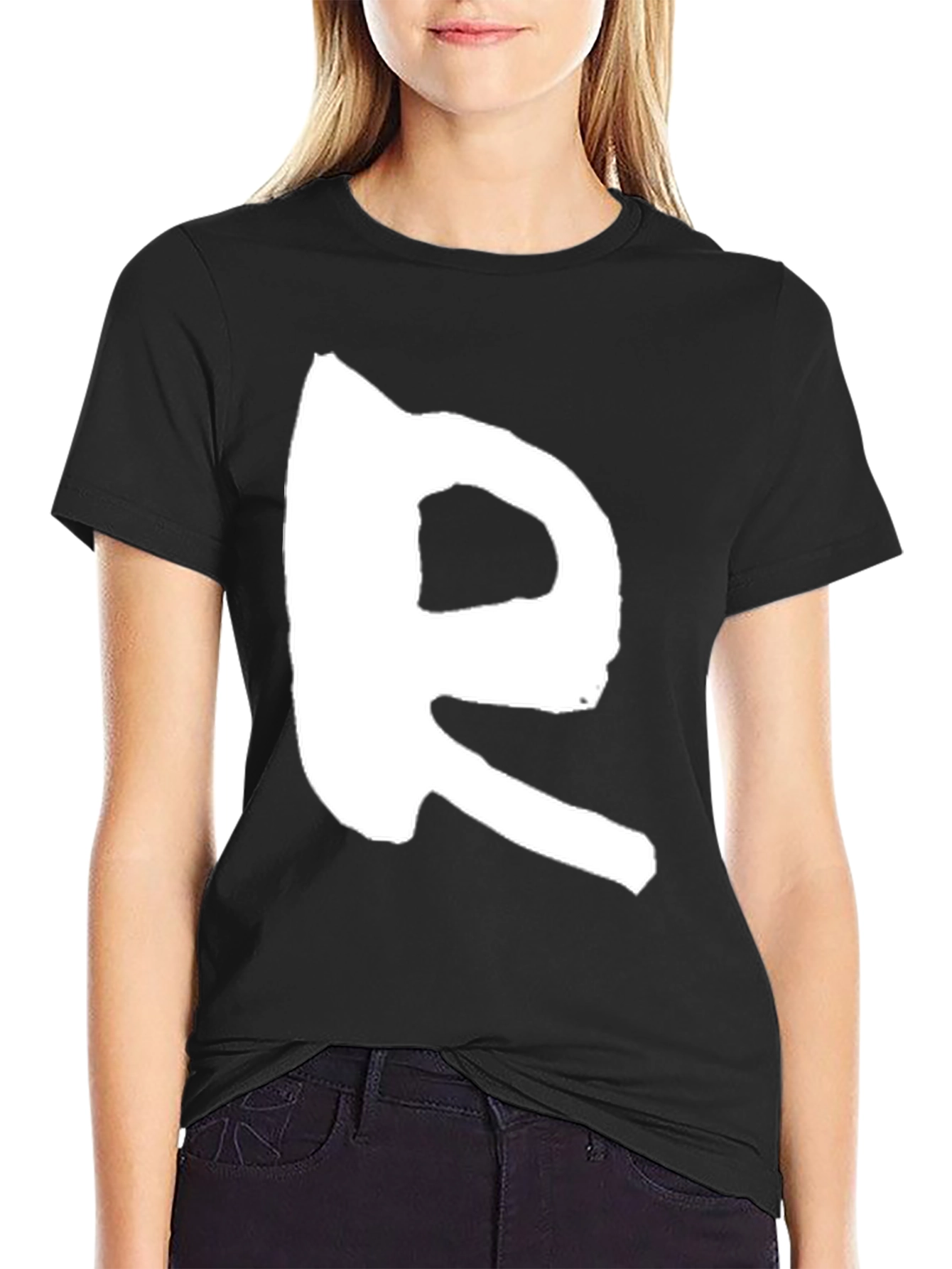 Bold R Graphic Print Black T-Shirt