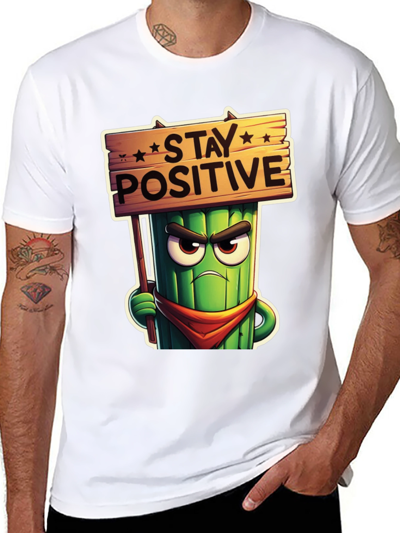 Stay Positive Cartoon T-Shirt