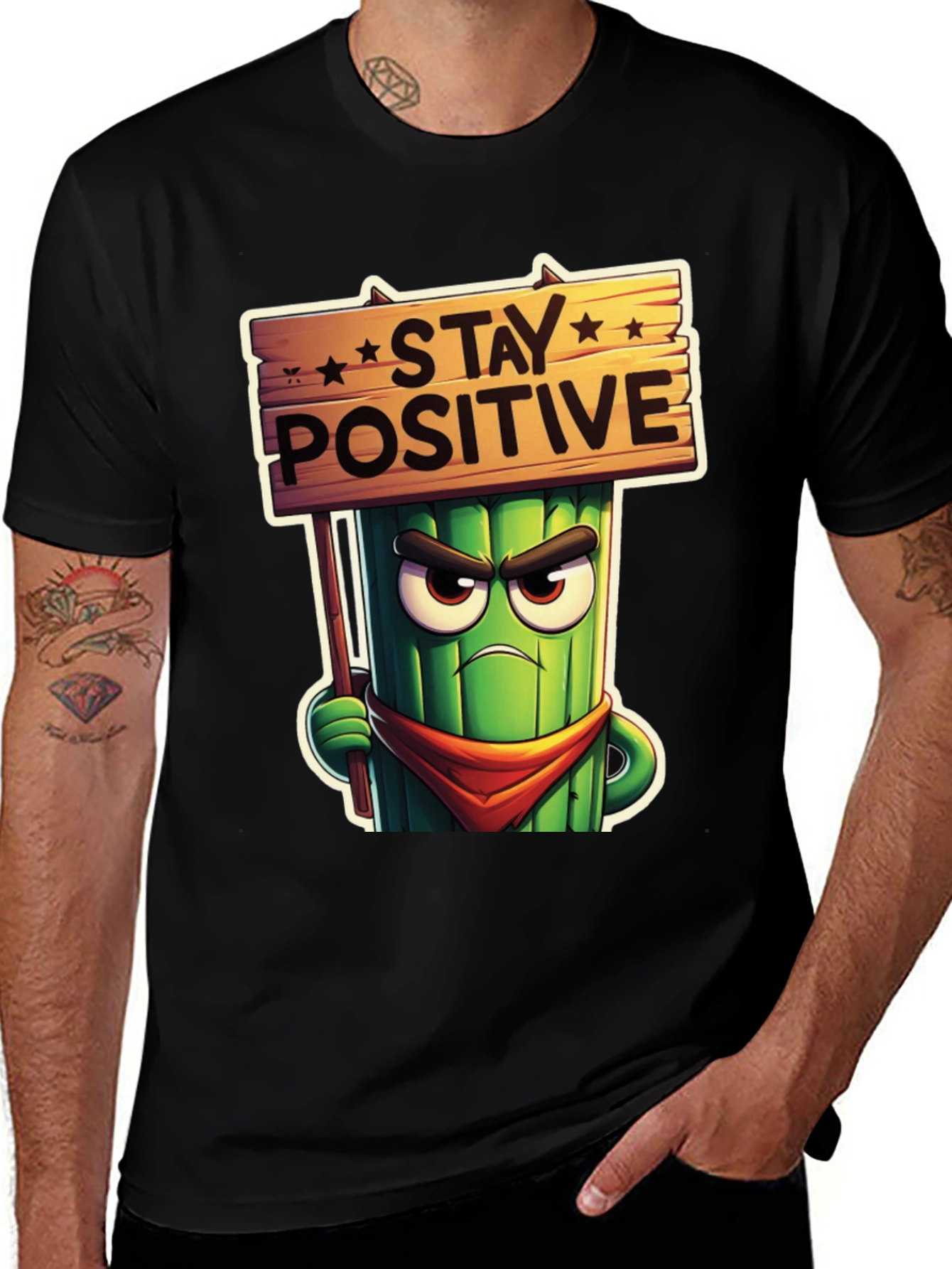 Stay Positive Cartoon T-Shirt