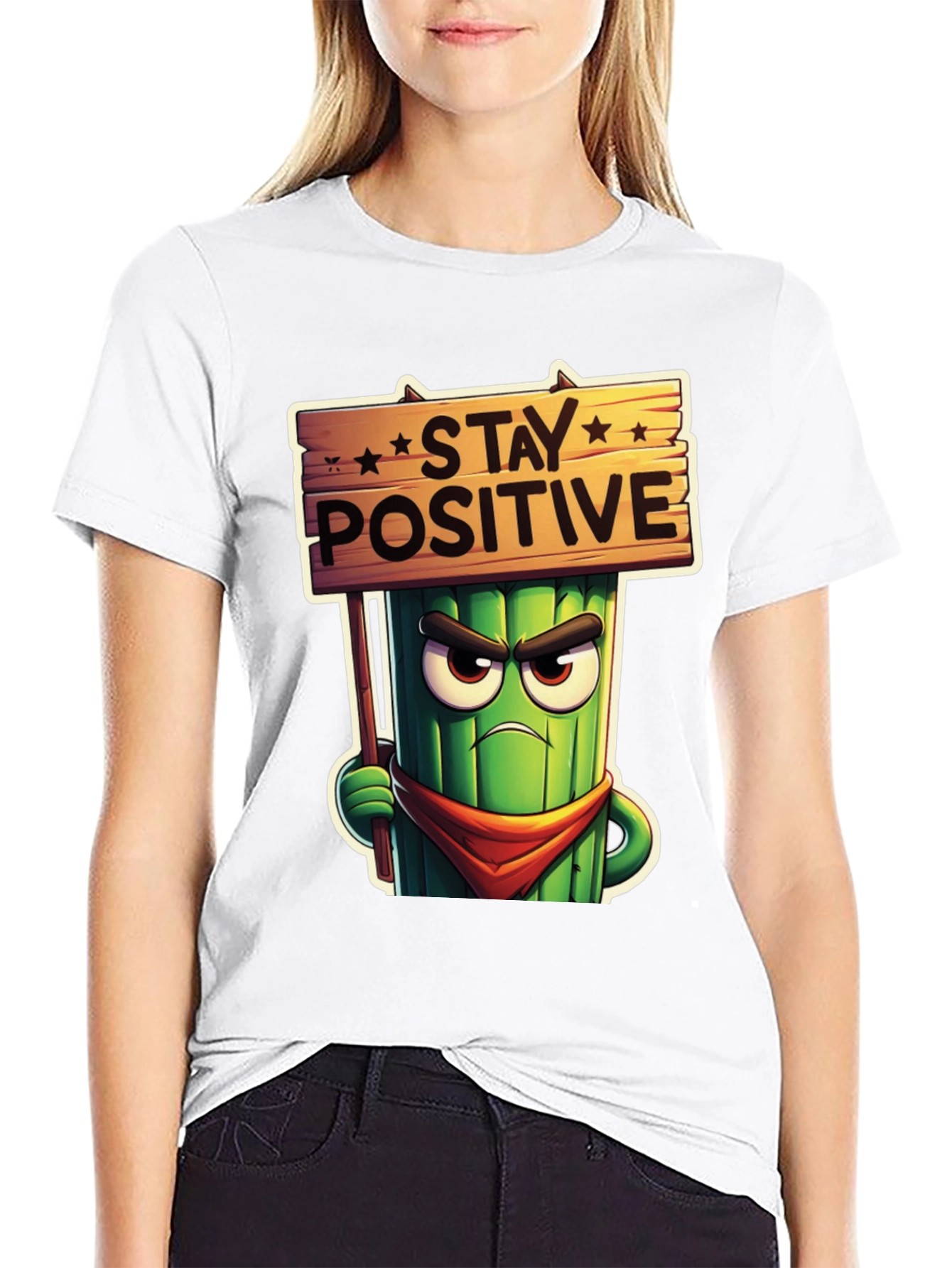 Stay Positive Cartoon T-Shirt
