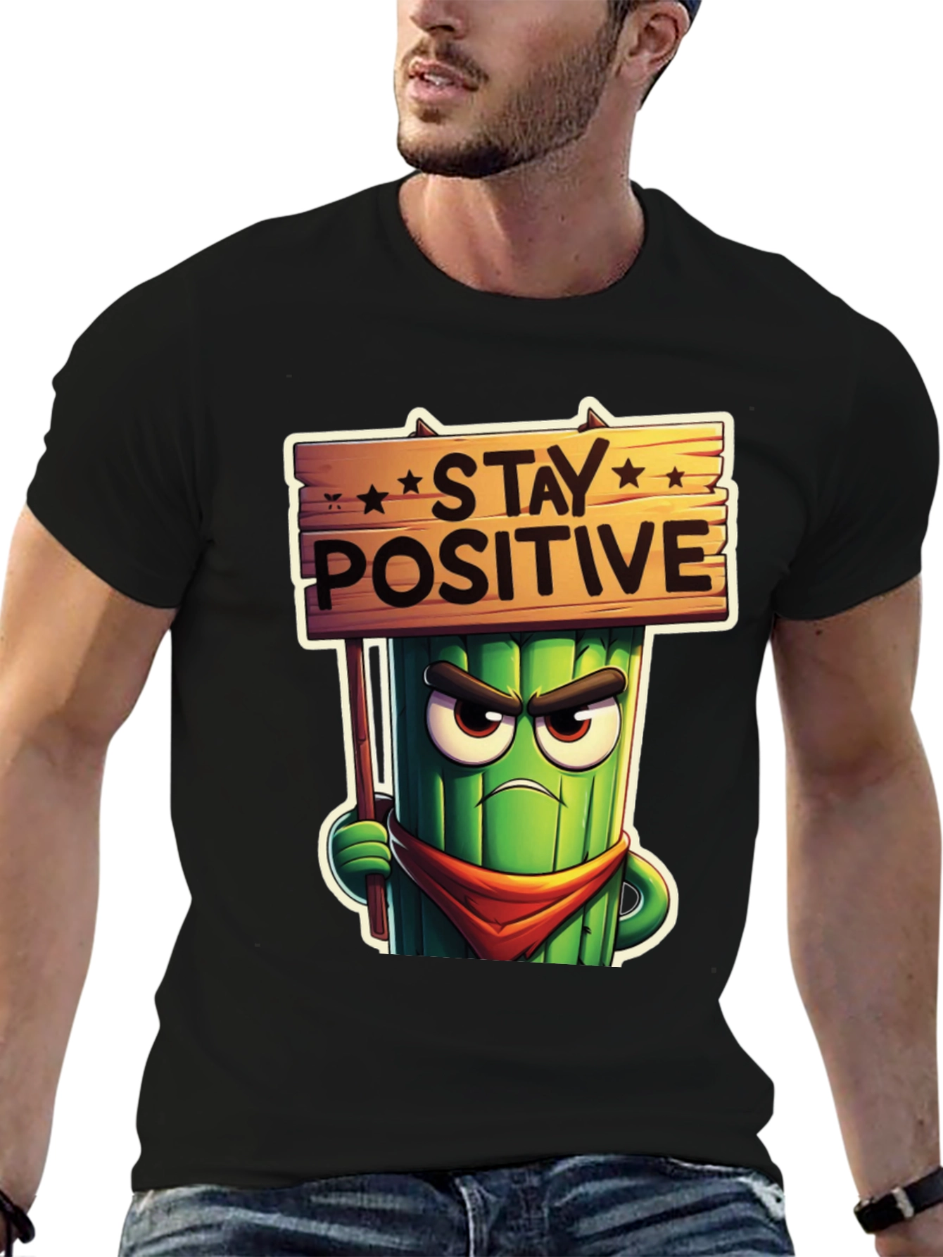 Stay Positive Cartoon T-Shirt