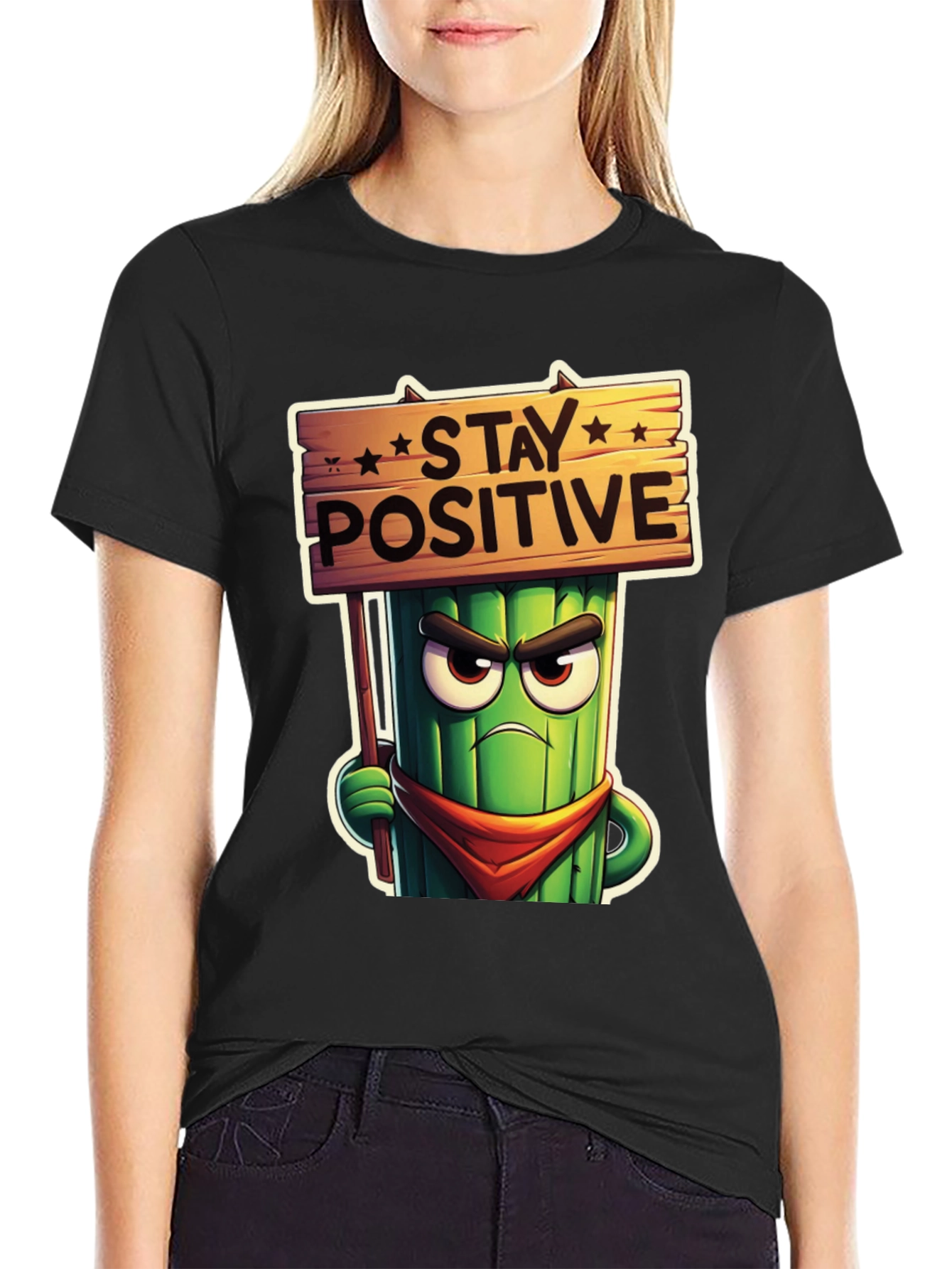 Stay Positive Cartoon T-Shirt