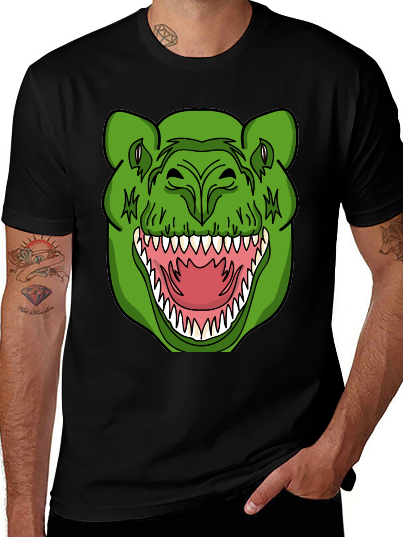 Dinosaur Graphic T-Shirt - Black Crew Neck Tee