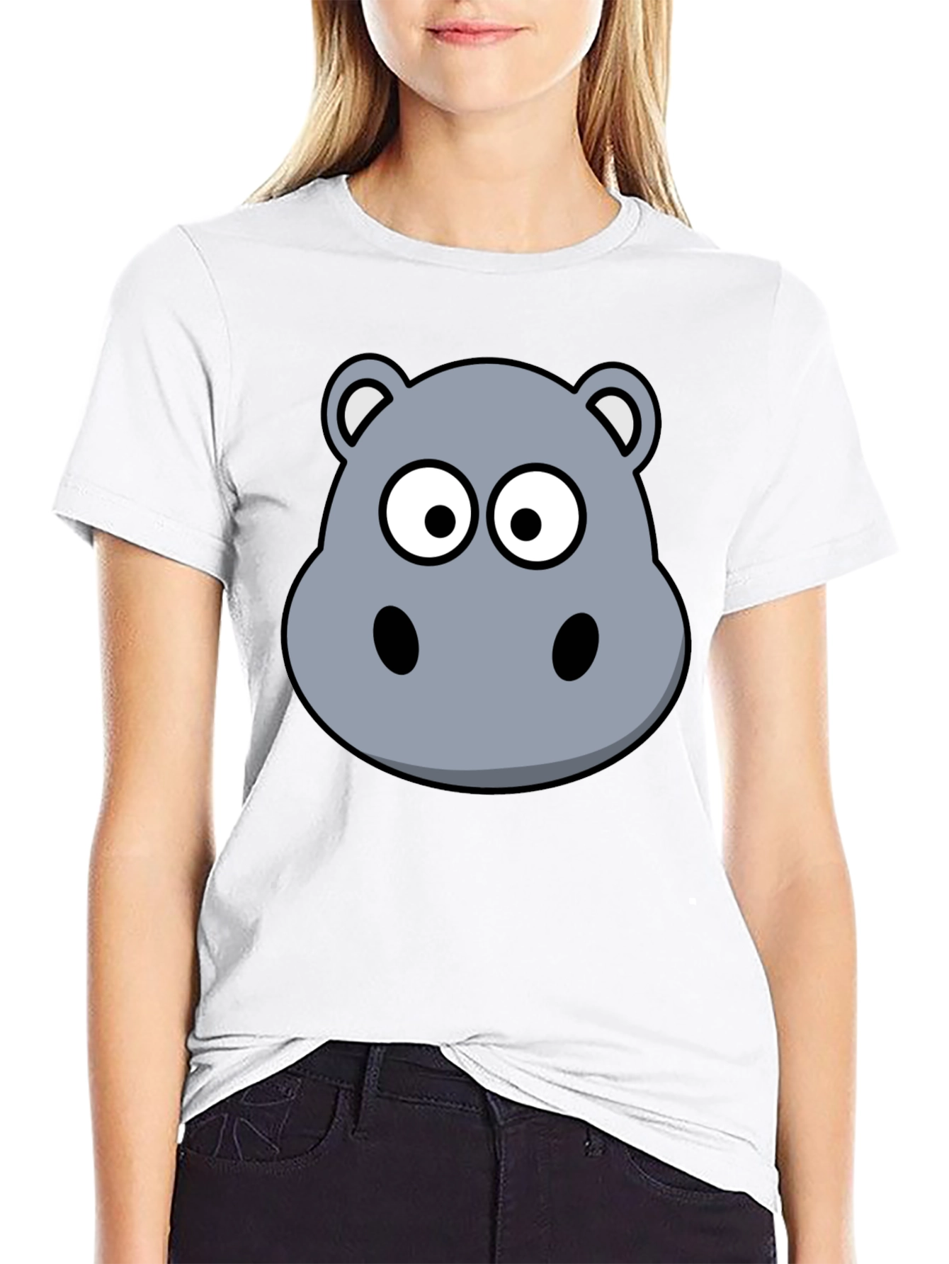 Hippo Cartoon Graphic Black T-Shirt