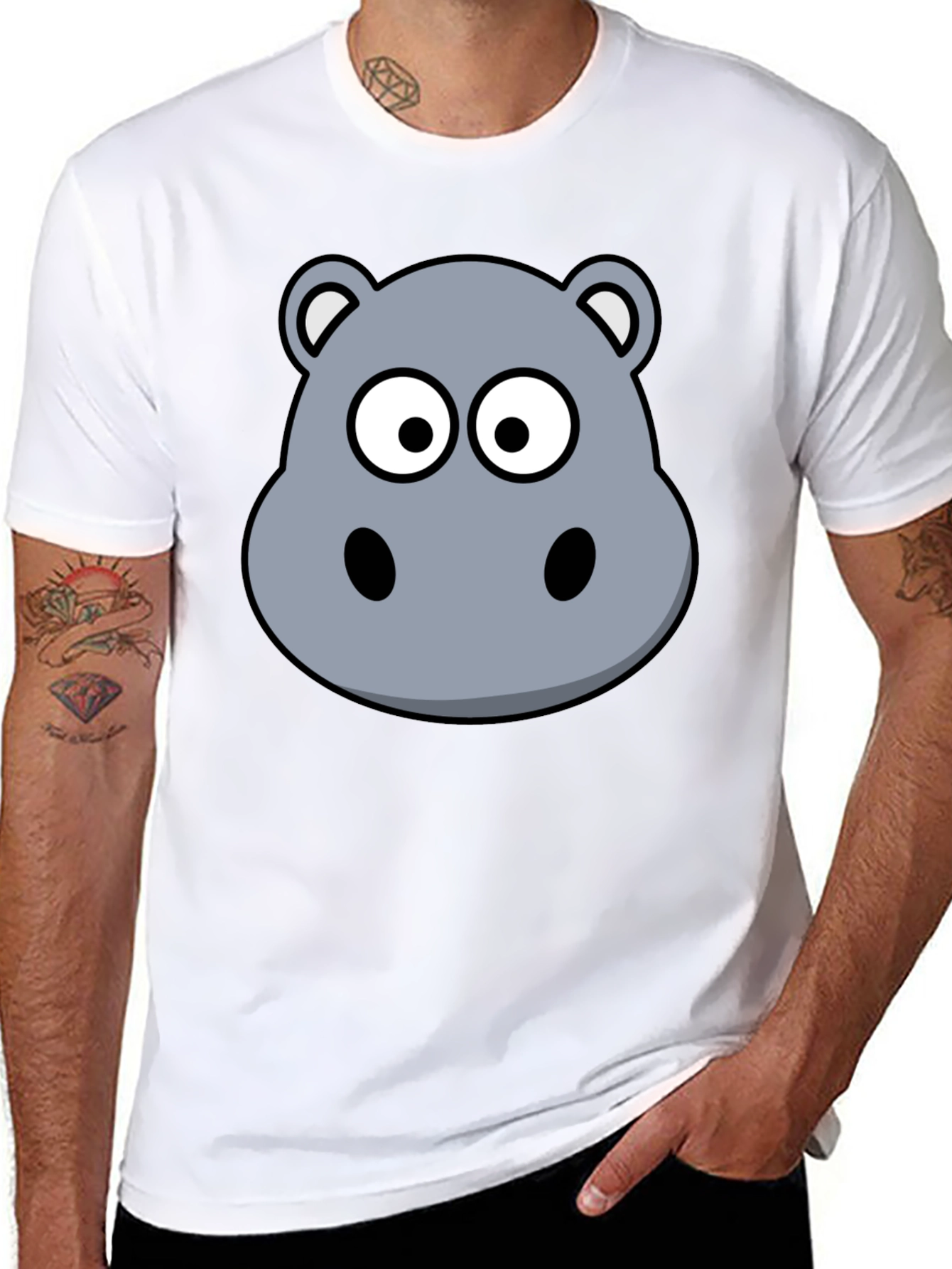 Hippo Cartoon Graphic Black T-Shirt